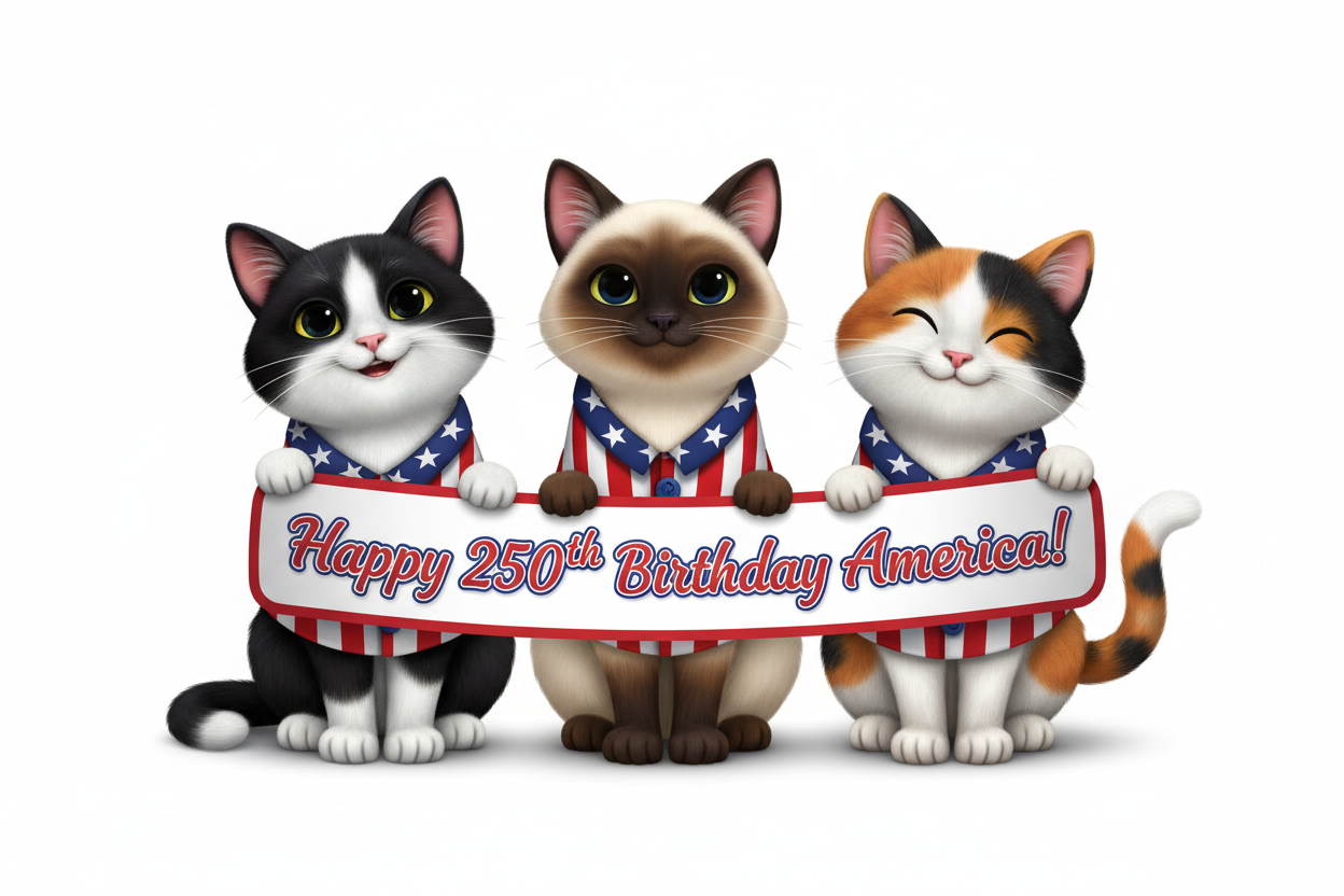 Happy 250th Birthday America - Three Patriotic Kitties