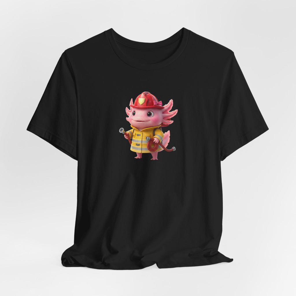 Axolotl Firefighter Girl T-Shirt — Cute Kid’s Firefighter Axolotl Graphic Tee