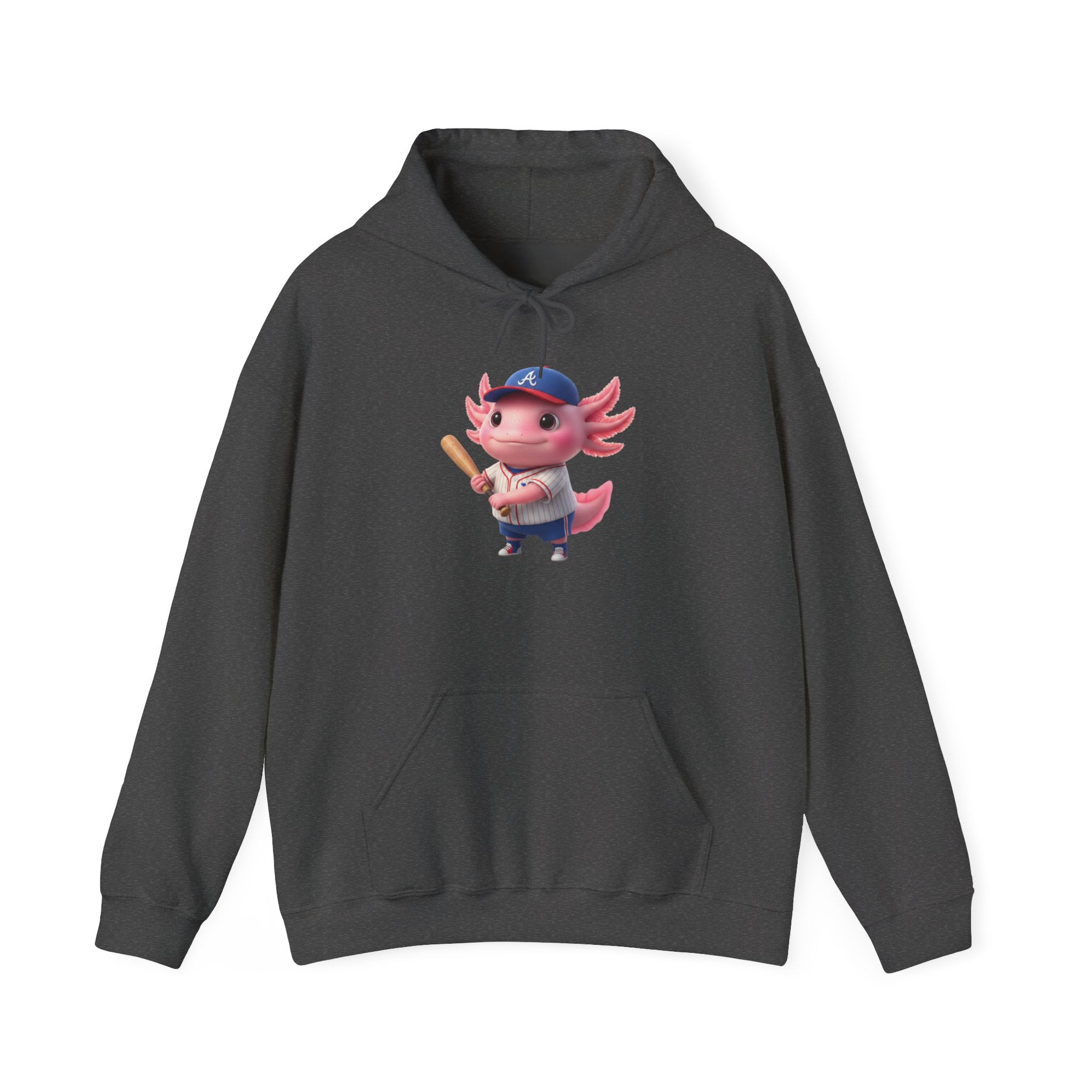 Axolotl Baseball Boy Hoodie — Cute Pink Axolotl Holding Bat Pullover