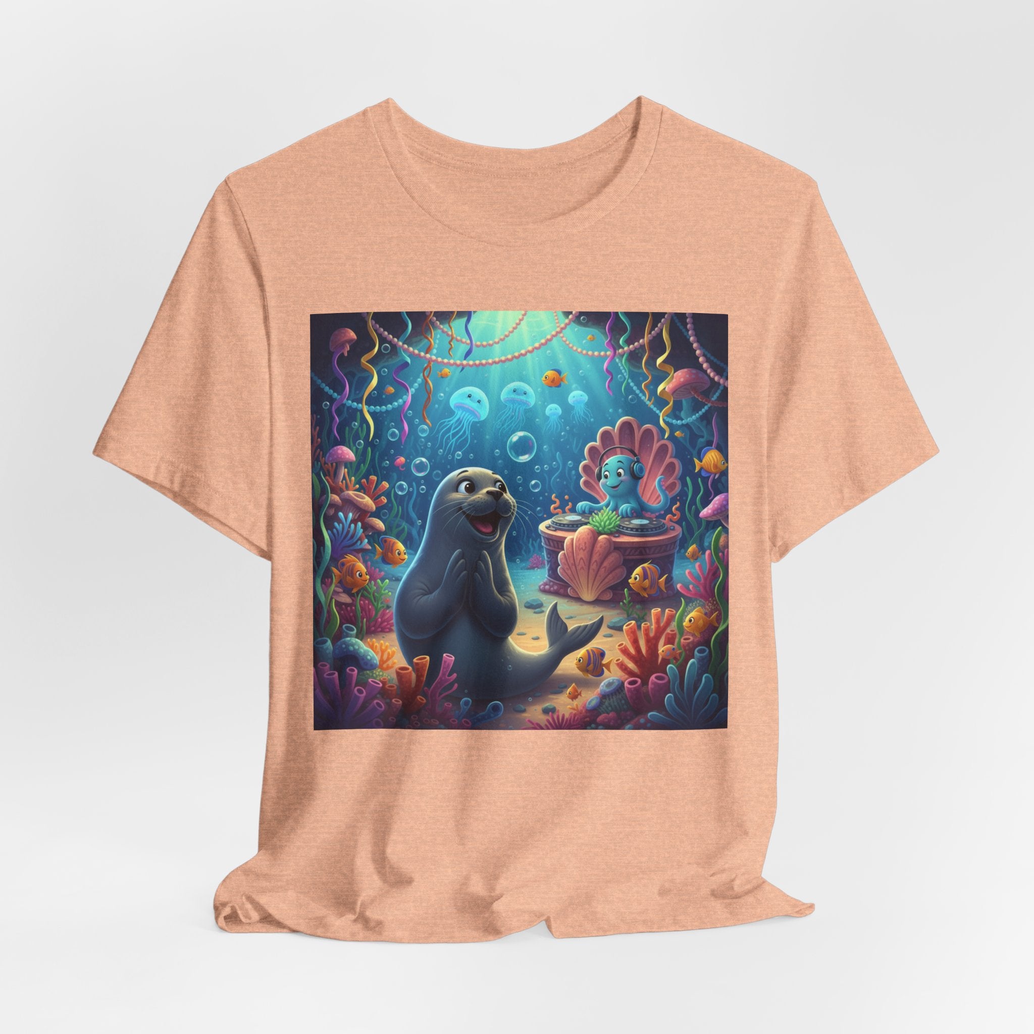 Sea Friends Graphic Tee — Playful Underwater Seal & Mermaid Design