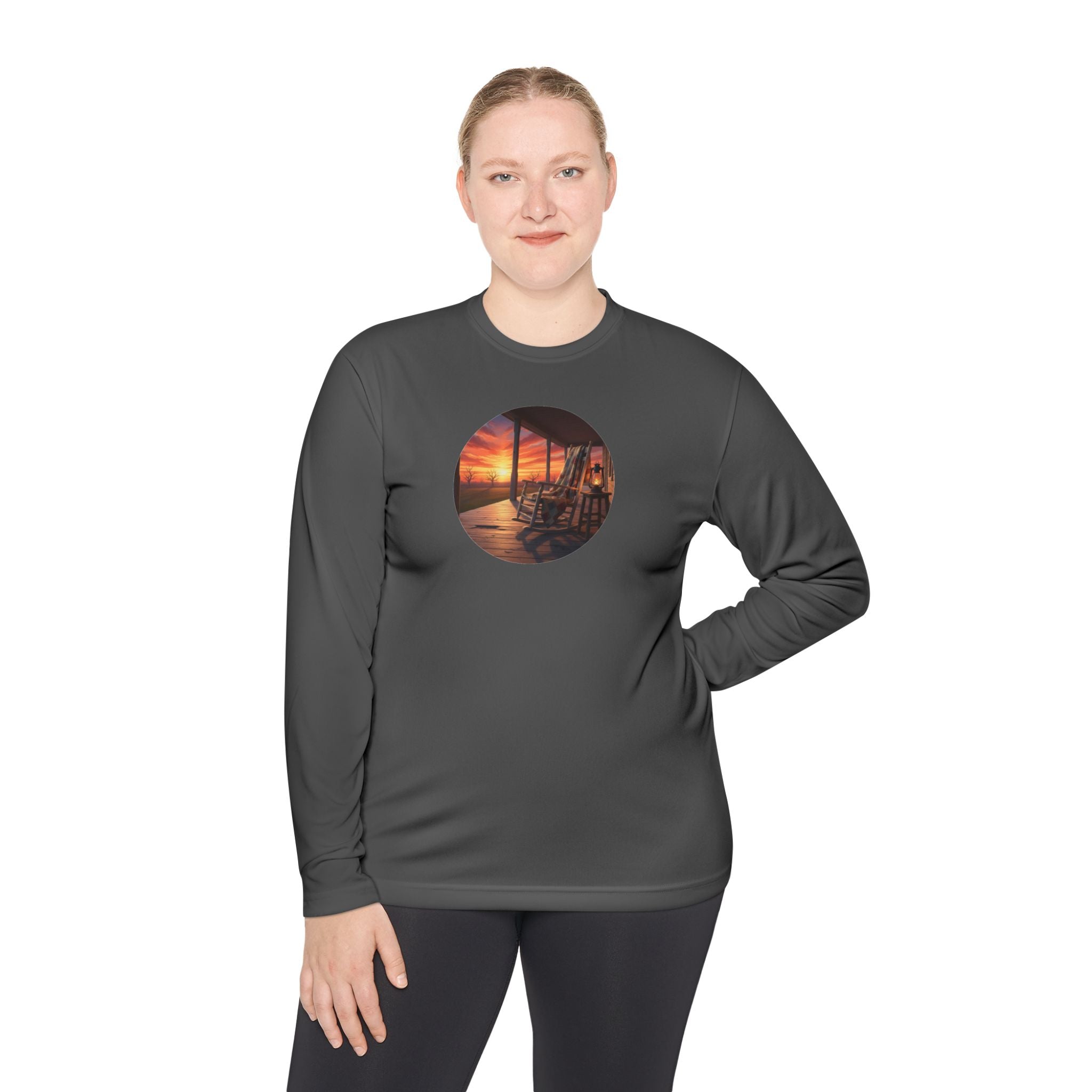 Sunset Porch Long Sleeve Tee — Coastal Beach Vibes Sunset Circle Graphic
