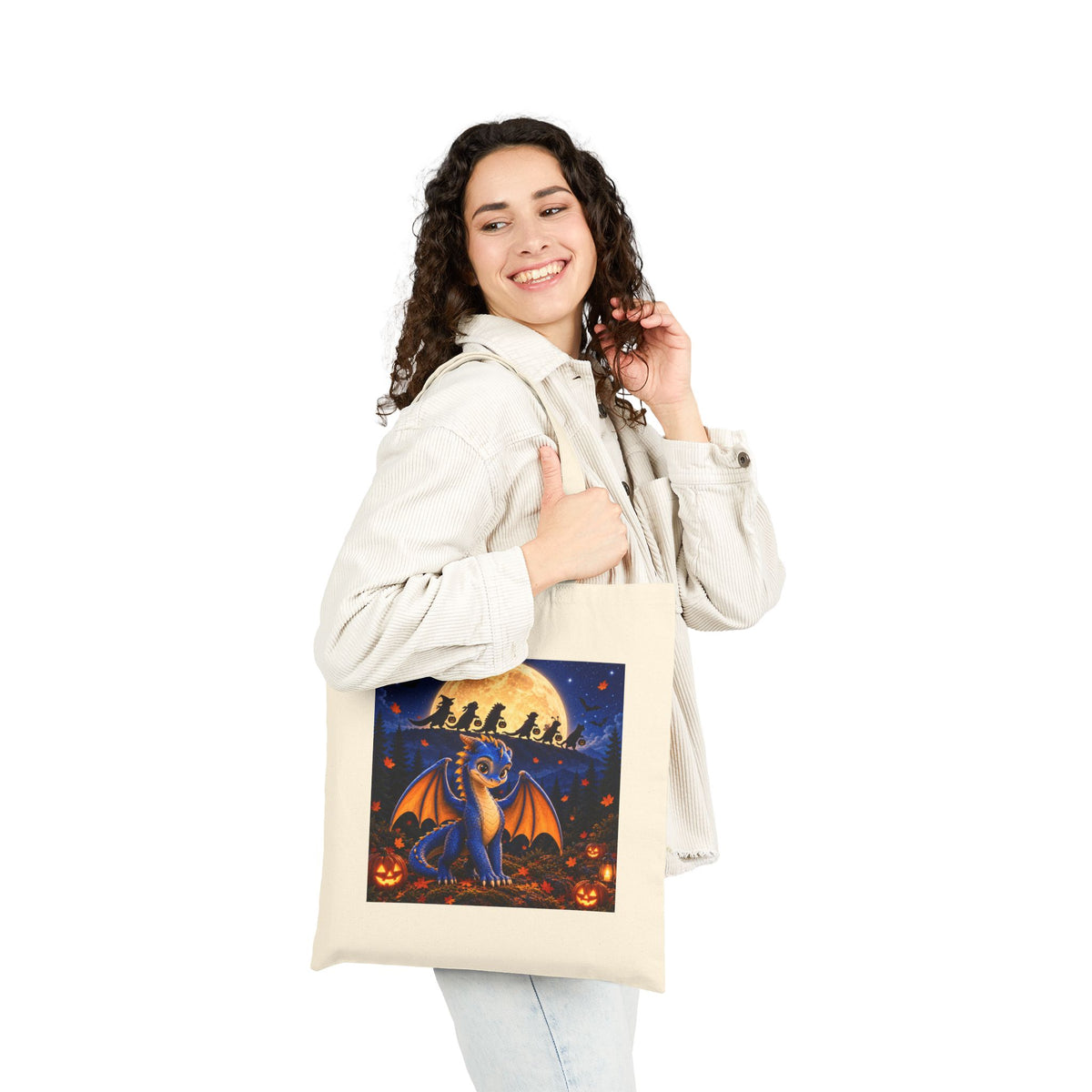 Halloween Dragon Canvas Tote — Spooky Bonfire Night Pumpkin Bag