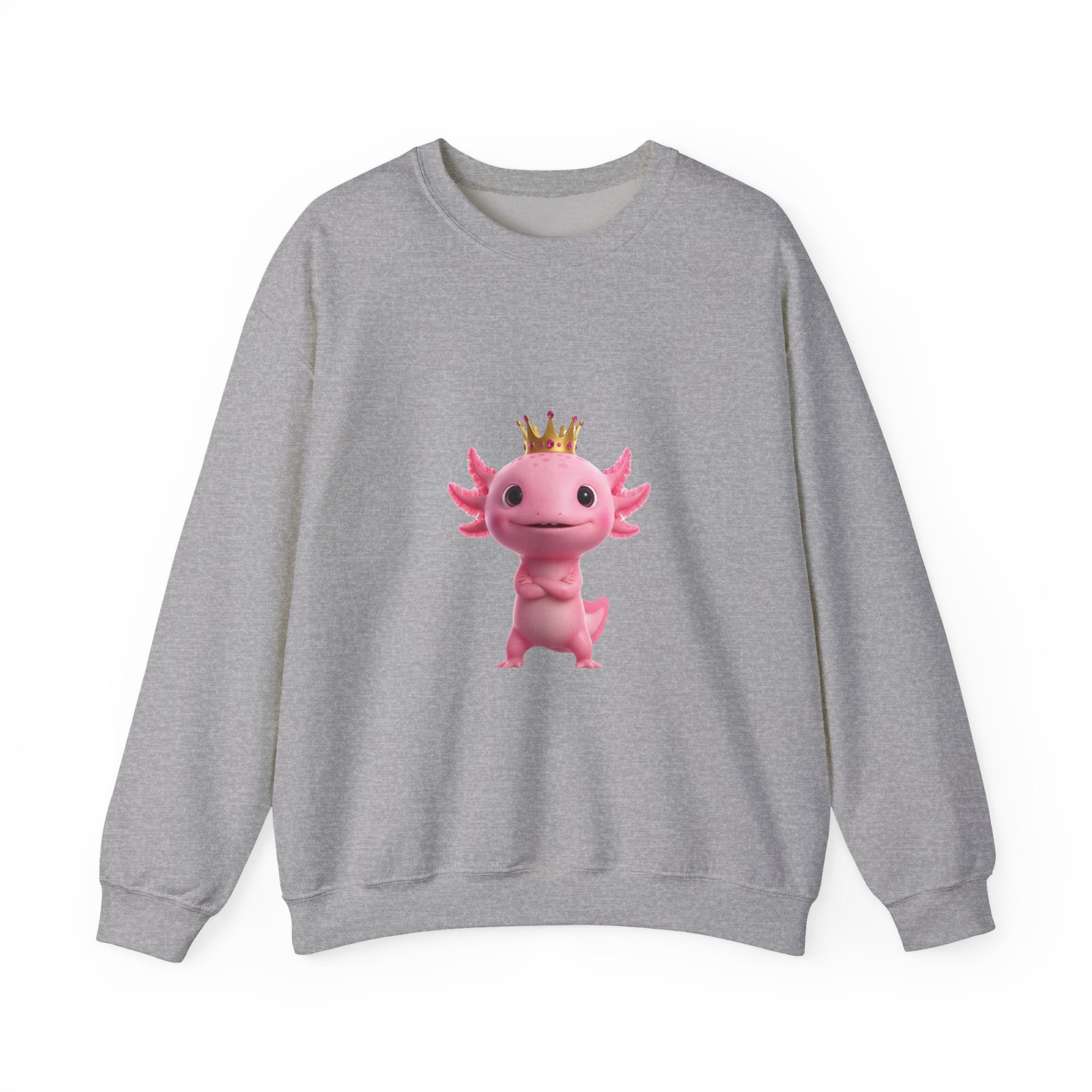 Axolotl Royal Crewneck Sweatshirt — Cute Pink Axolotl with Crown