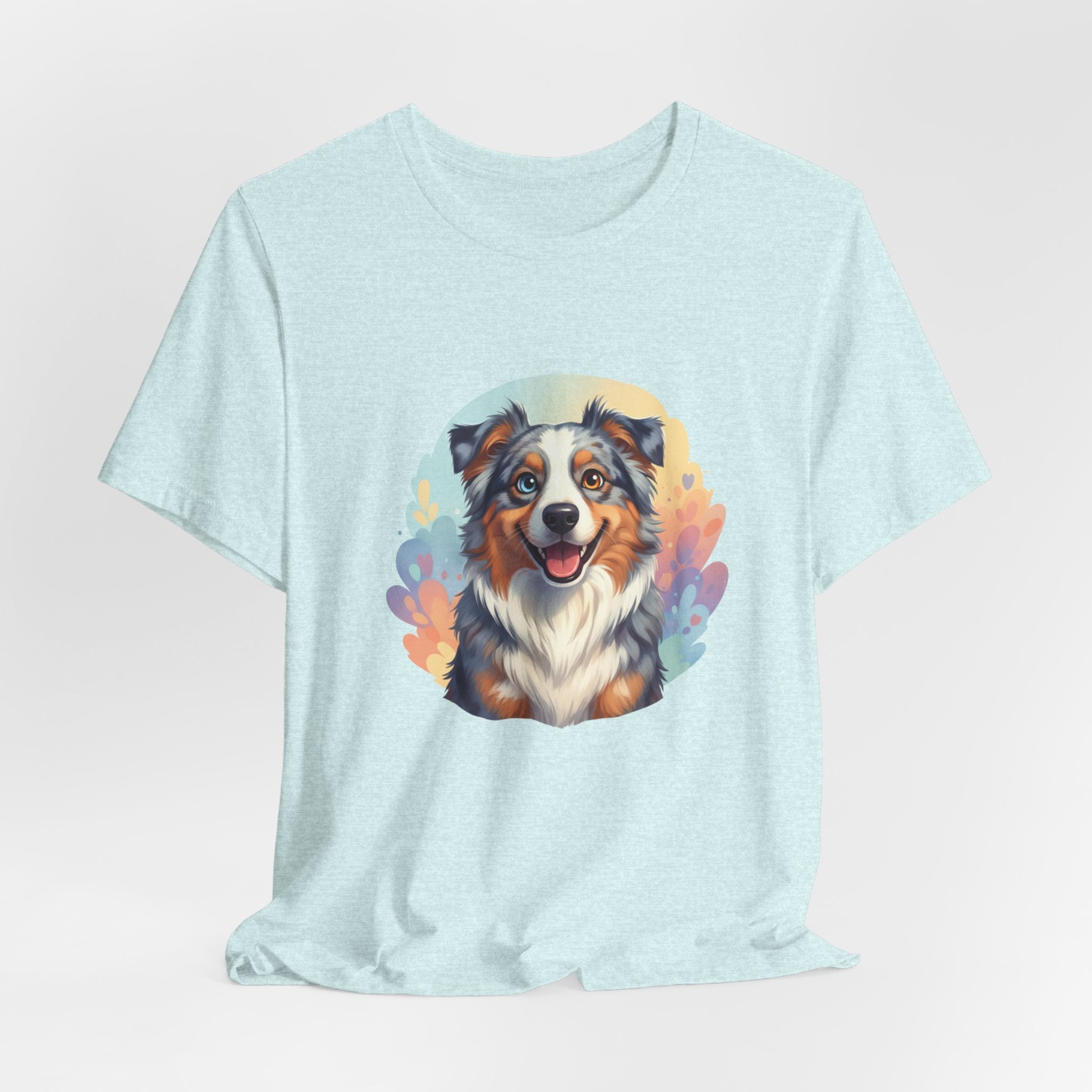 Australian Shepherd Dog Portrait T‑Shirt — Colorful Watercolor Pet Tee