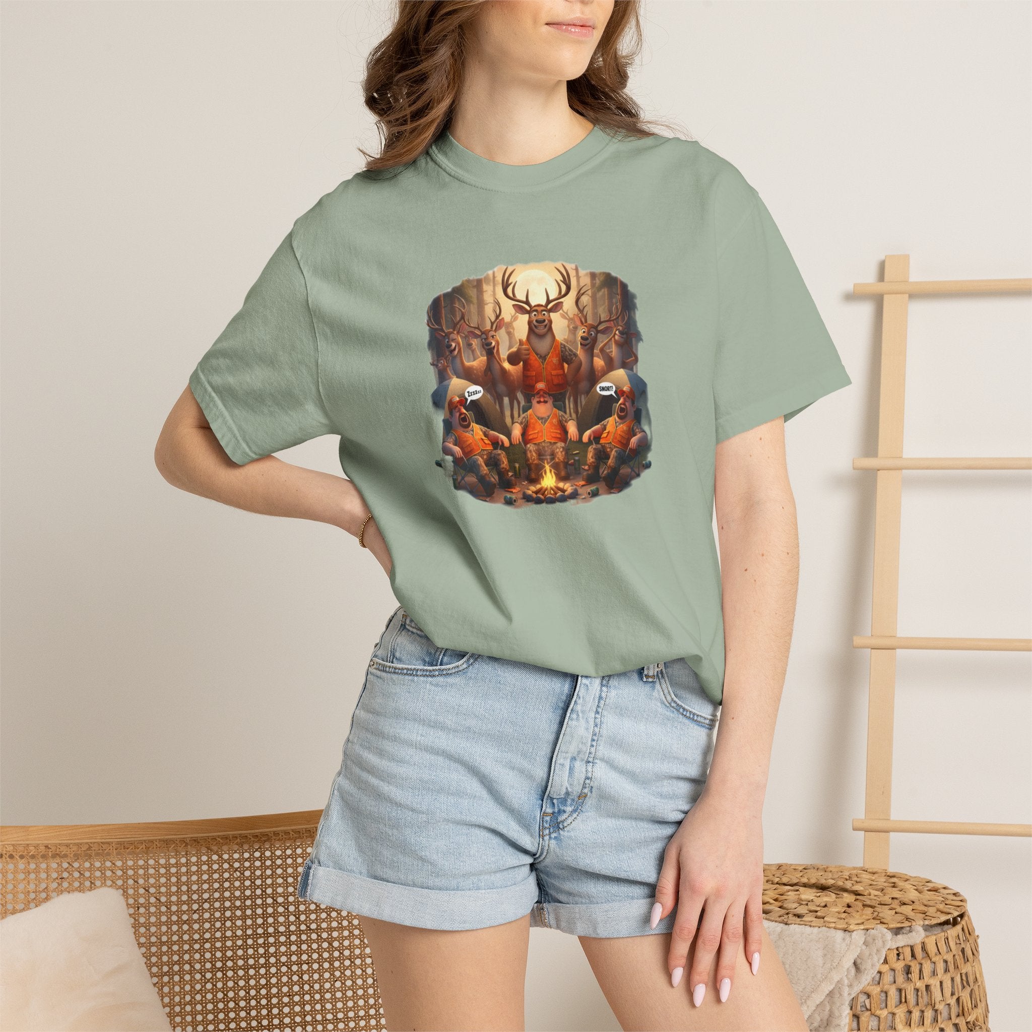 Deer Hunters Napping T-Shirt — Woodland Animal Illustration Tee