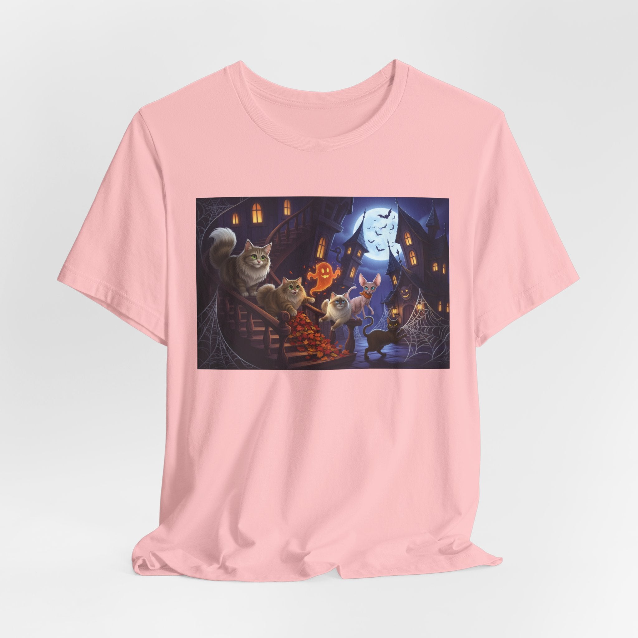 Cats Halloween Ghost & Cats Tee — Trick-or-Treat Night Graphic T-Shirt