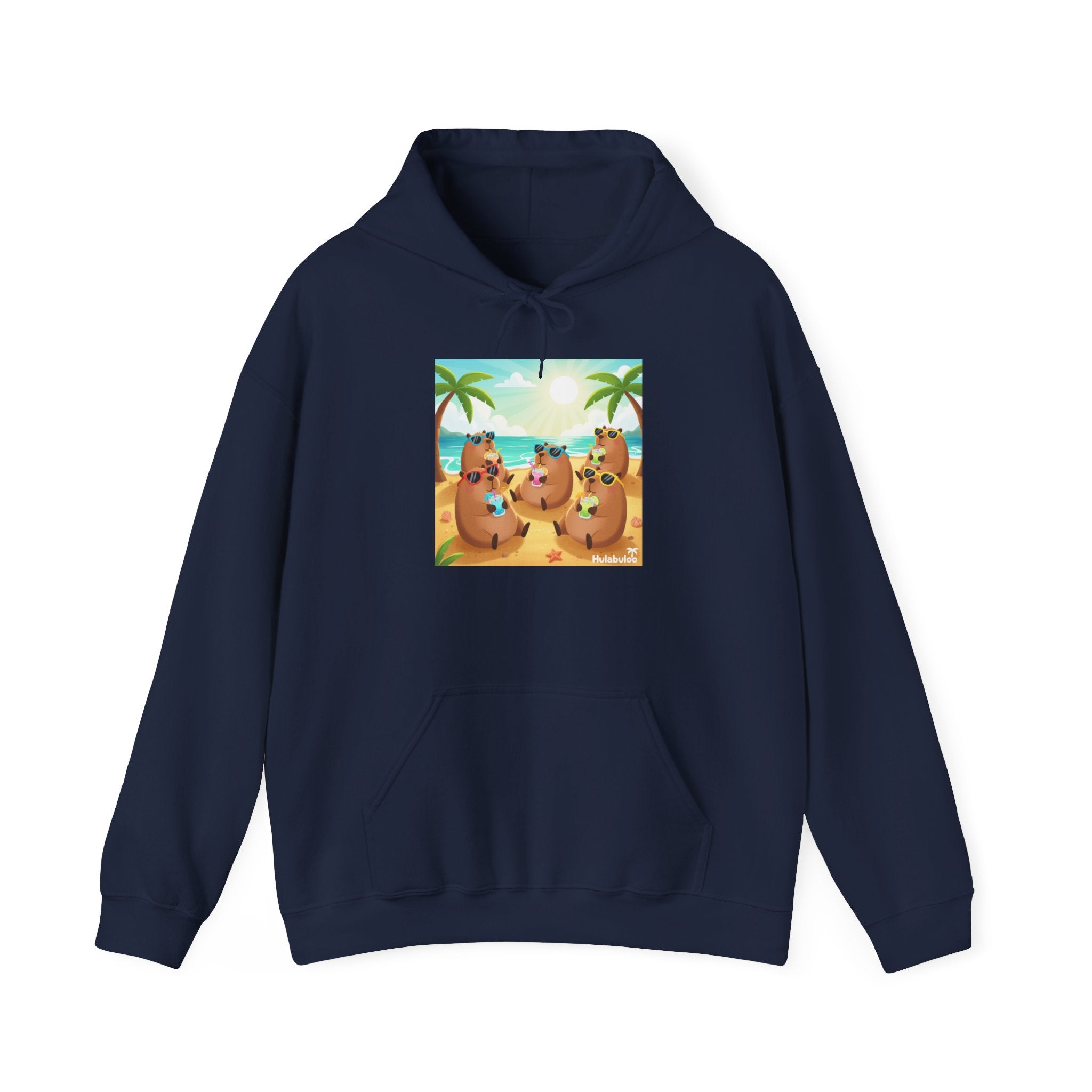 Capybaras at the Beach Hoodie — Cute Palm Tree Vacation Pullover