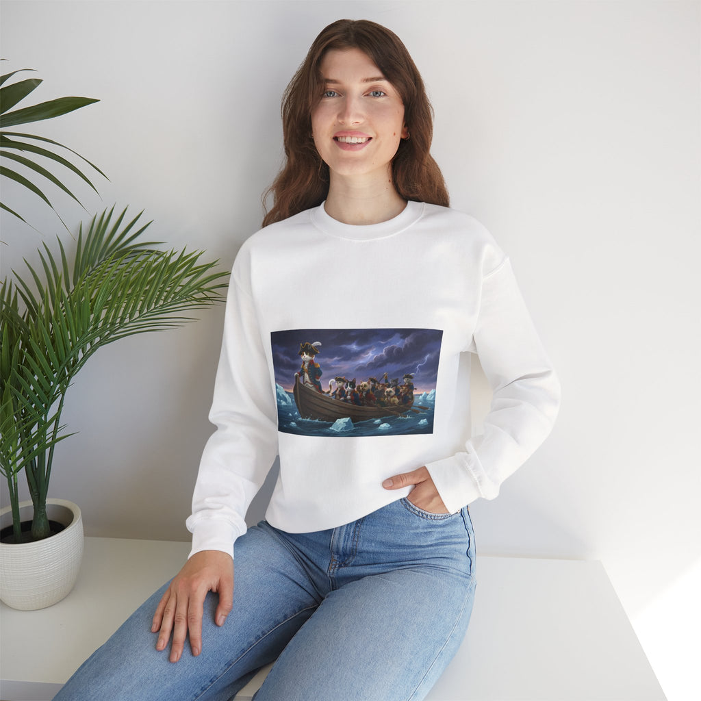 Washington Kitty Crewneck Sweatshirt — Historic Scene Graphic