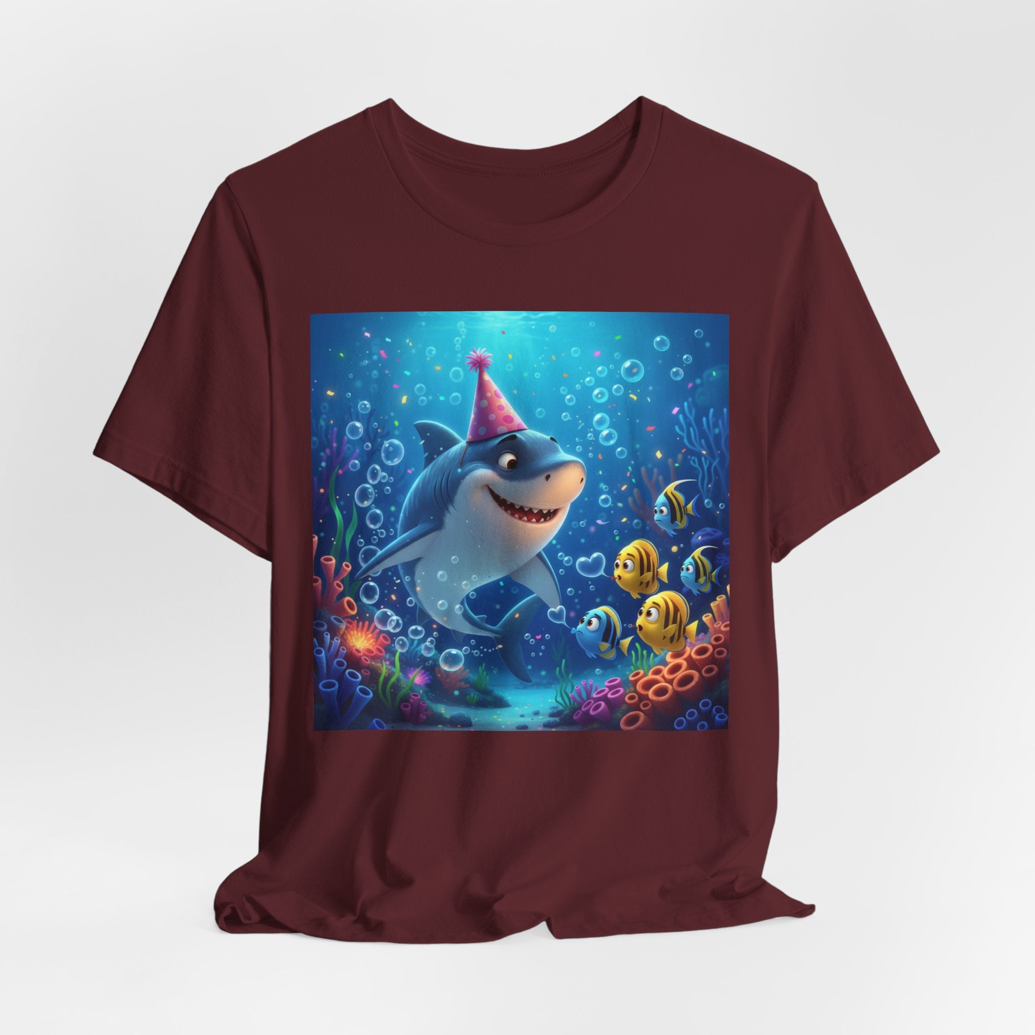 Shark Birthday Party Tee — Cute Shark with Party Hat Kids Graphic T-Shirt