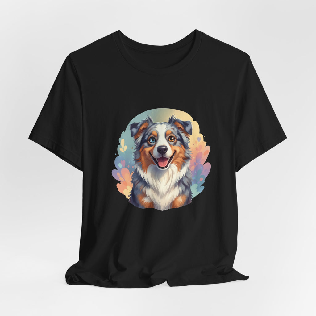 Australian Shepherd Dog Portrait T‑Shirt — Colorful Watercolor Pet Tee