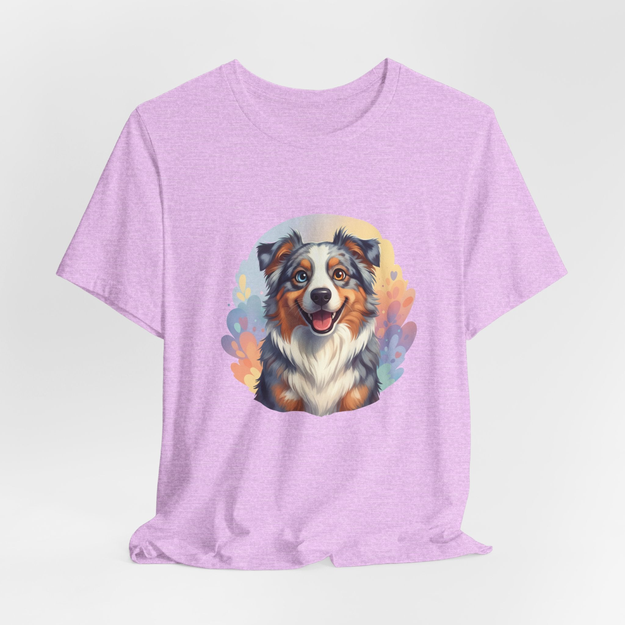 Australian Shepherd Dog Portrait T‑Shirt — Colorful Watercolor Pet Tee