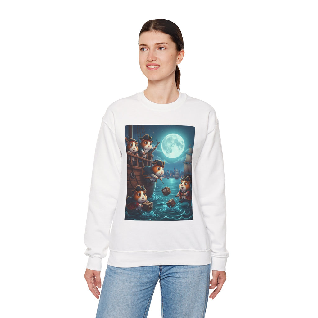 Guinea Pig Boston Tea Party Crewneck Sweatshirt — Cute Moonlit Nautical Adventure