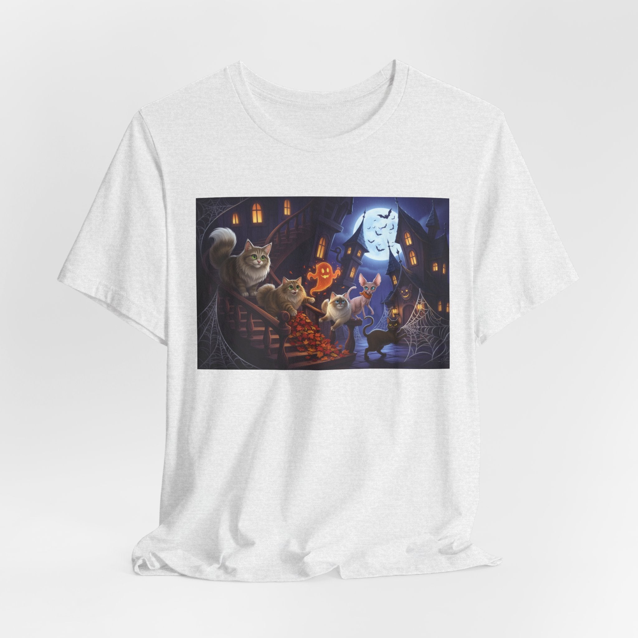 Cats Halloween Ghost & Cats Tee — Trick-or-Treat Night Graphic T-Shirt