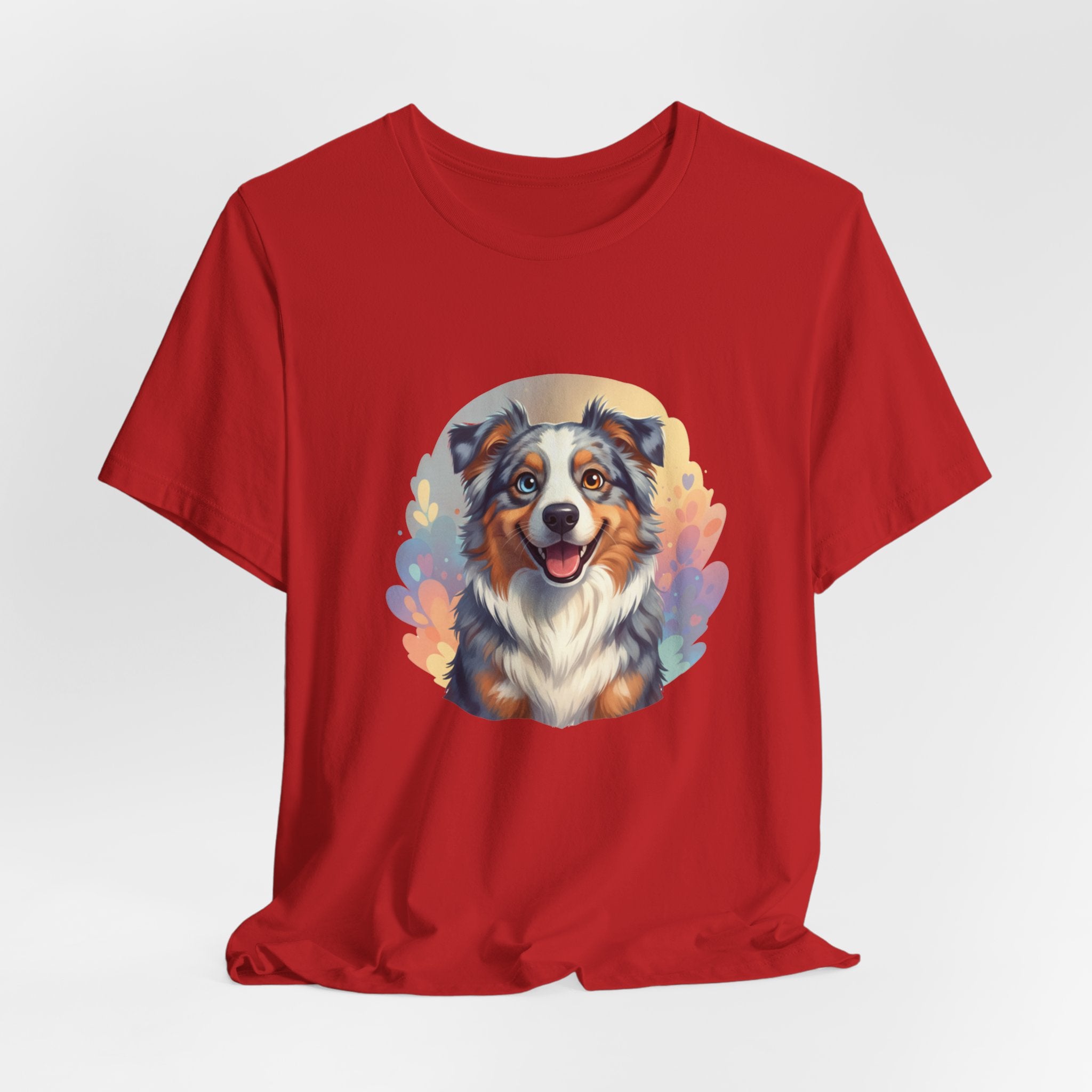 Australian Shepherd Dog Portrait T‑Shirt — Colorful Watercolor Pet Tee
