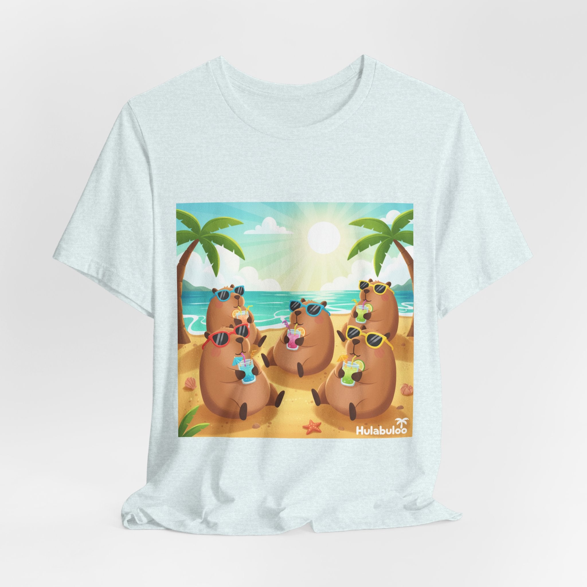Capybara at the Beach Crew T‑Shirt — Cute Capybaras Sipping Cocktails Summer Tee