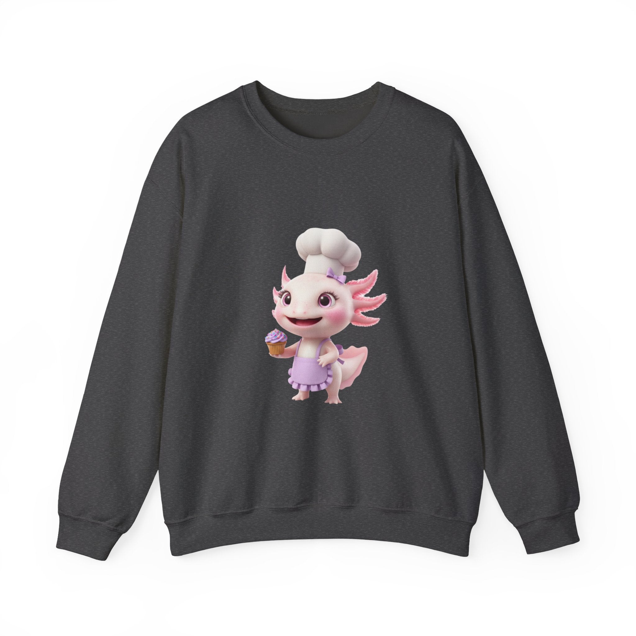 Axolotl Chef Girl Crewneck Sweatshirt — Cute Pink Axolotl Baking Design