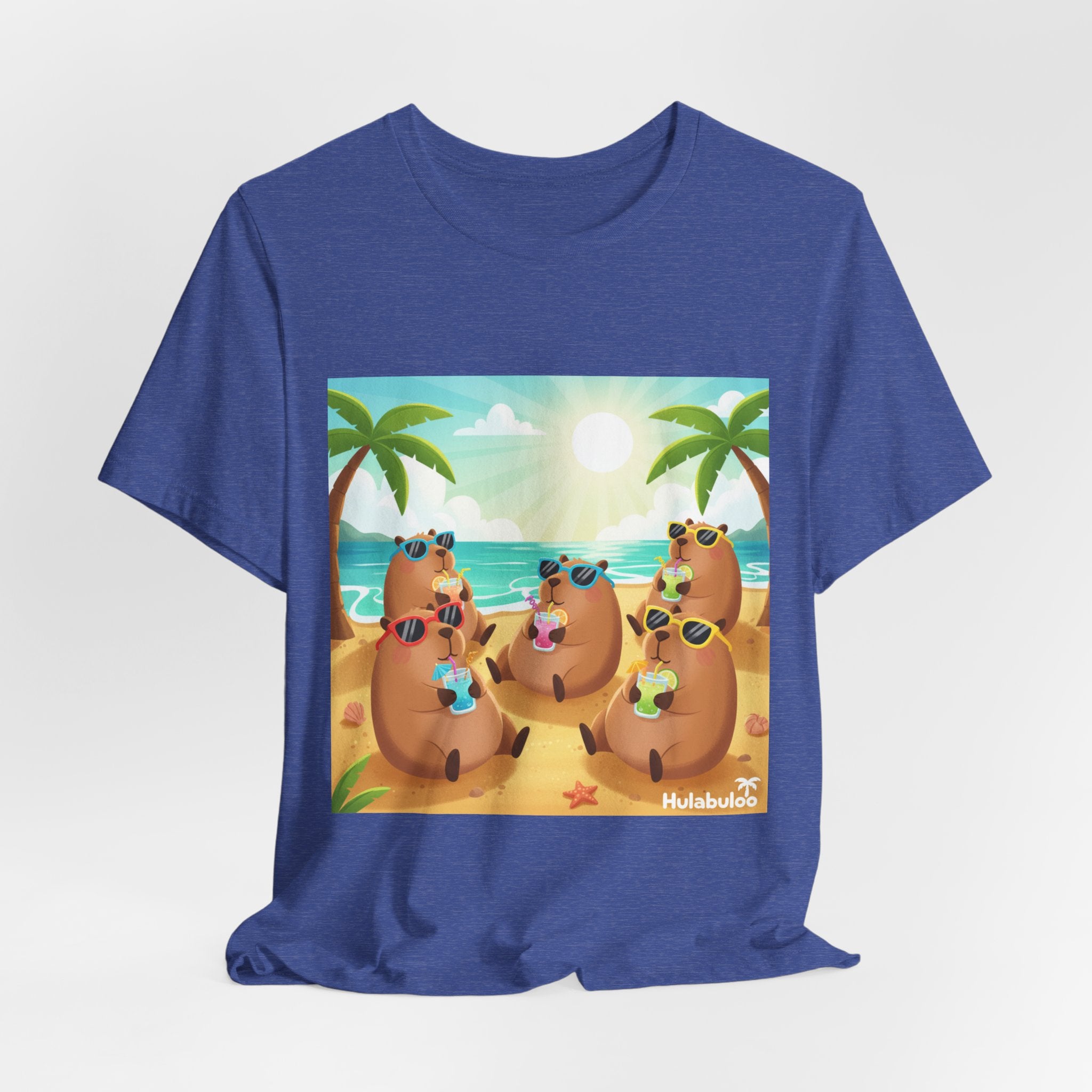 Capybara at the Beach Crew T‑Shirt — Cute Capybaras Sipping Cocktails Summer Tee
