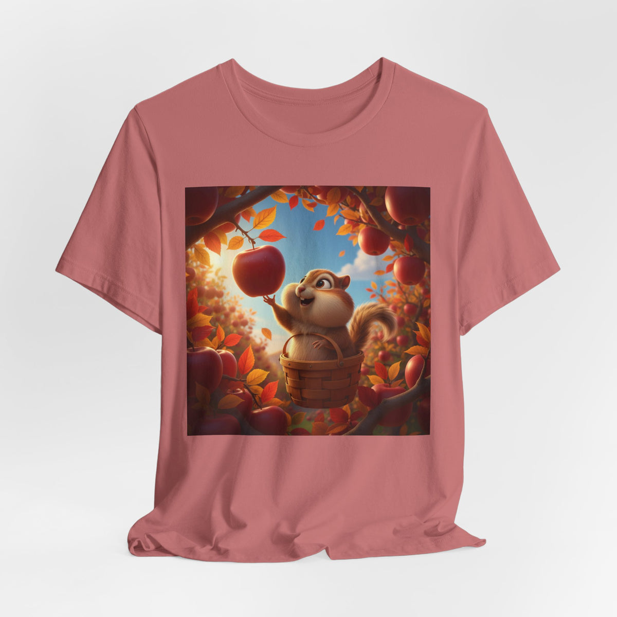 Autumn Squirrel Harvest T-Shirt — Cute Cartoon Squirrel Picking Apples