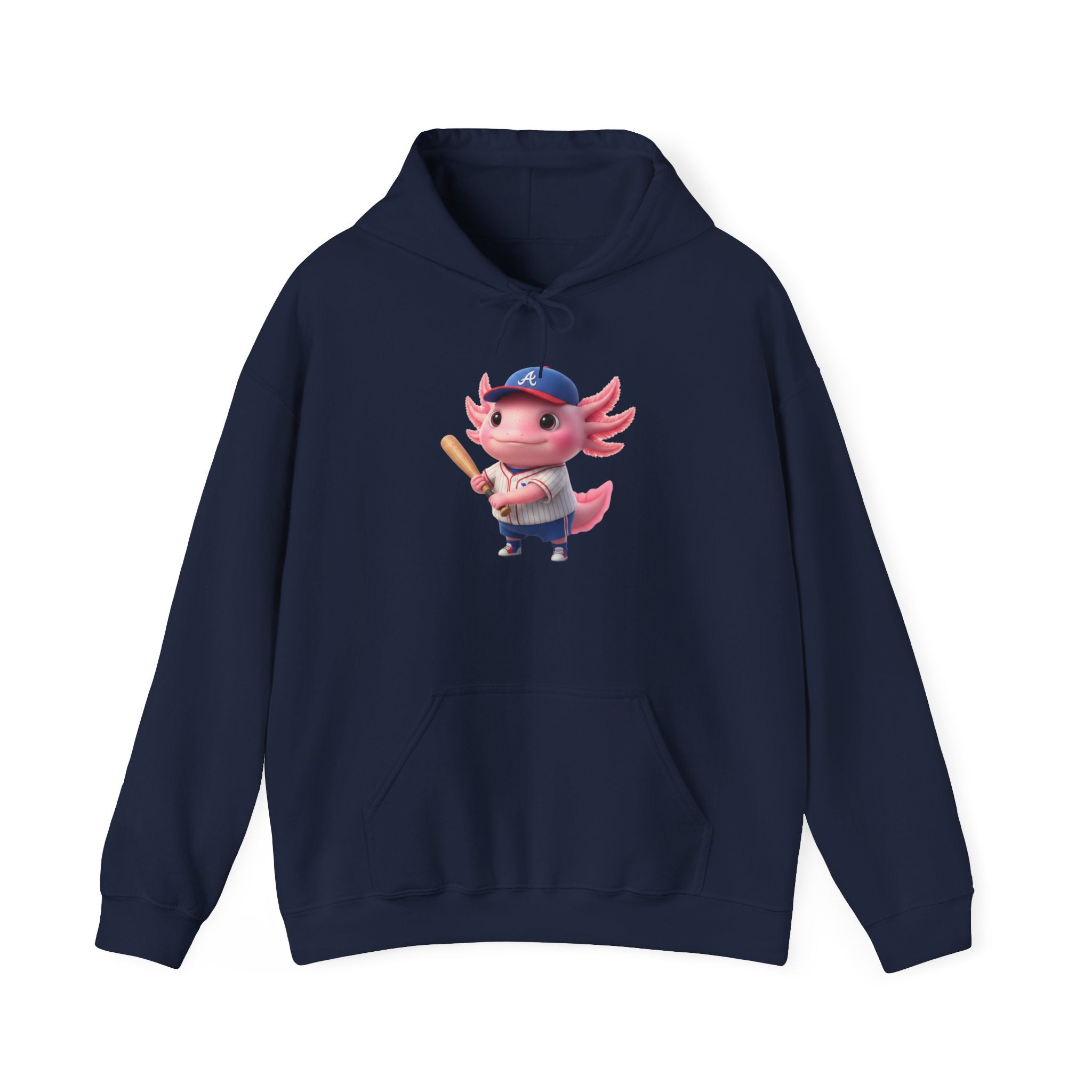 Axolotl Baseball Boy Hoodie — Cute Pink Axolotl Holding Bat Pullover
