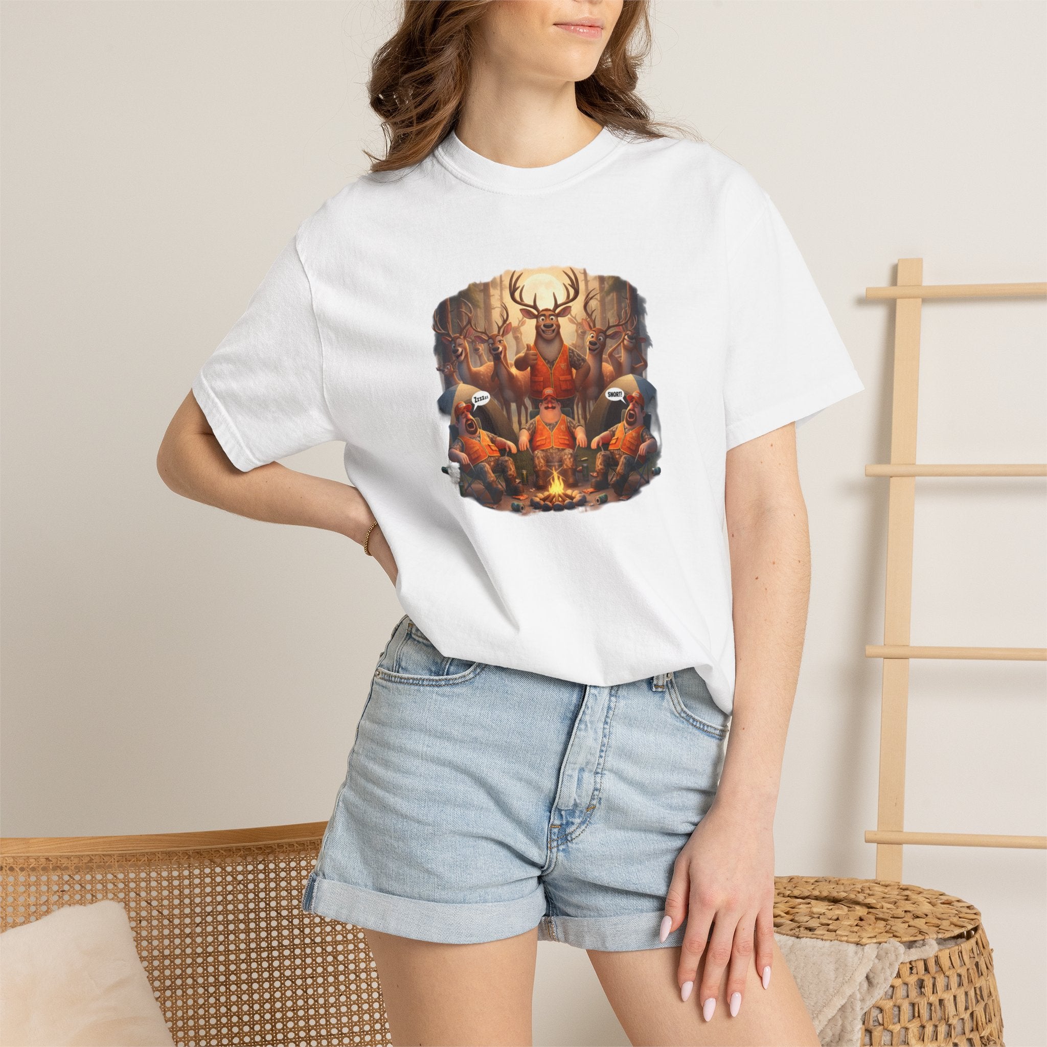 Deer Hunters Napping T-Shirt — Woodland Animal Illustration Tee