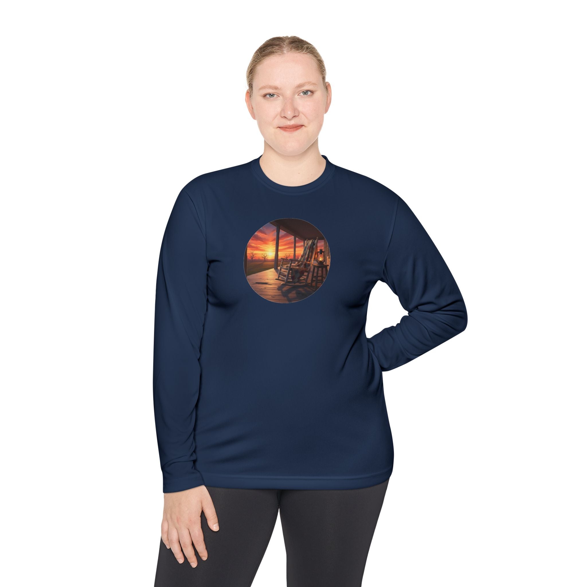Sunset Porch Long Sleeve Tee — Coastal Beach Vibes Sunset Circle Graphic