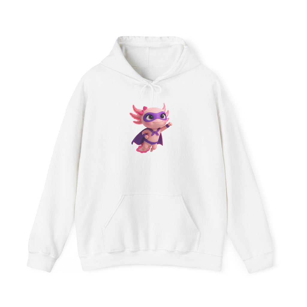 Axolotl Superhero Girl Hoodie — Cute Pink Axolotl with Cape Sweatshirt