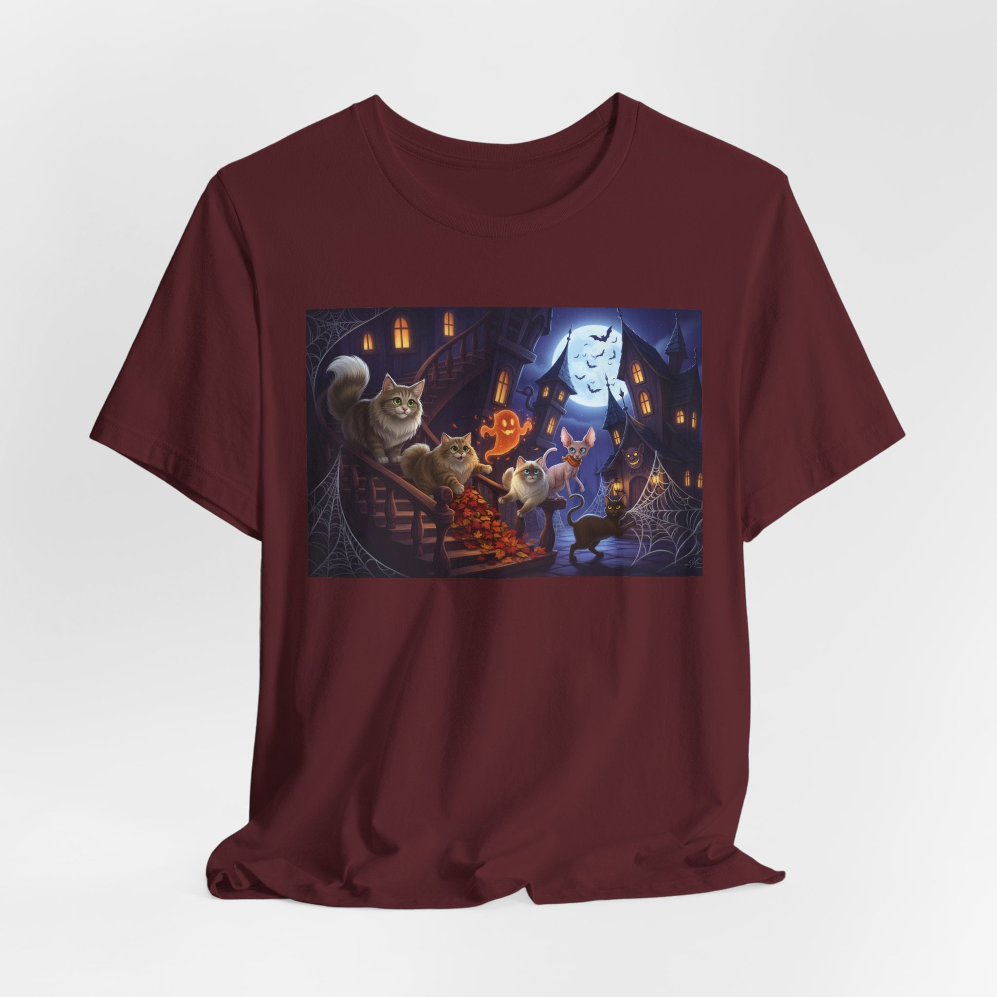 Cats Halloween Ghost & Cats Tee — Trick-or-Treat Night Graphic T-Shirt