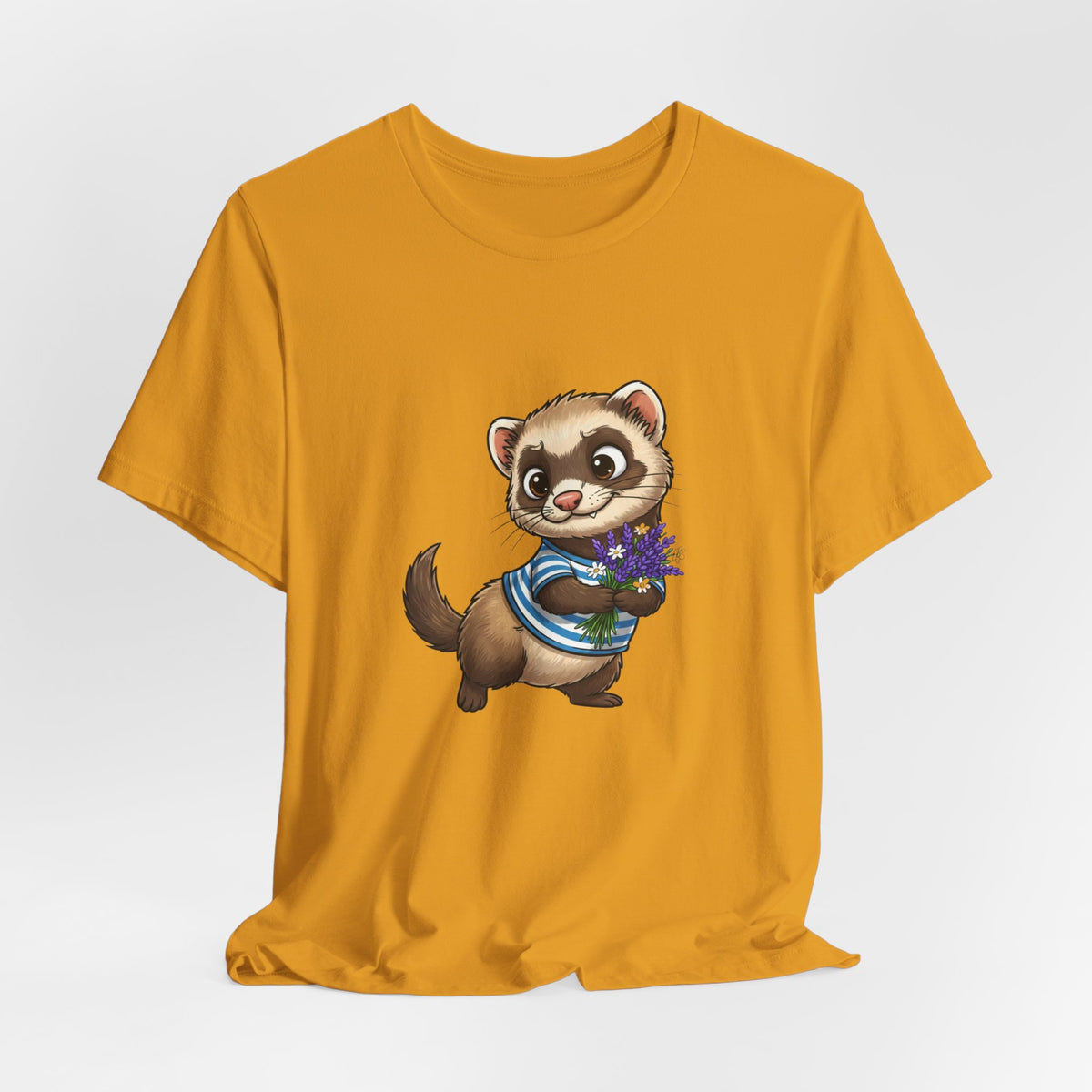 Ferret Holding Flowers T-Shirt — Cute Animal Tee for Ferret Lovers