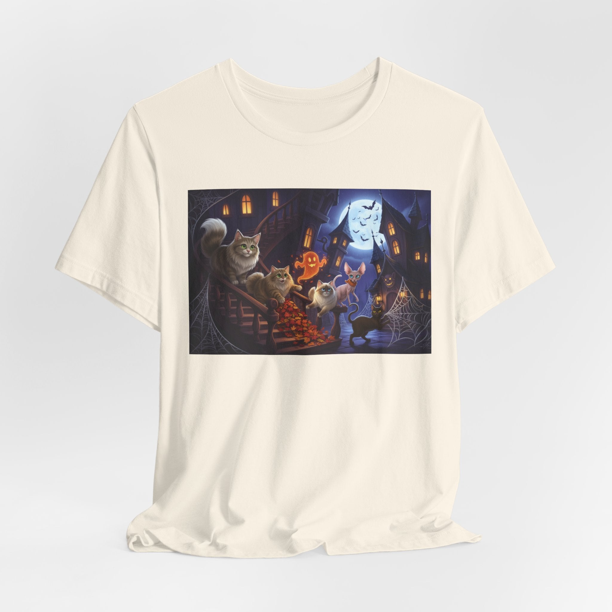 Cats Halloween Ghost & Cats Tee — Trick-or-Treat Night Graphic T-Shirt