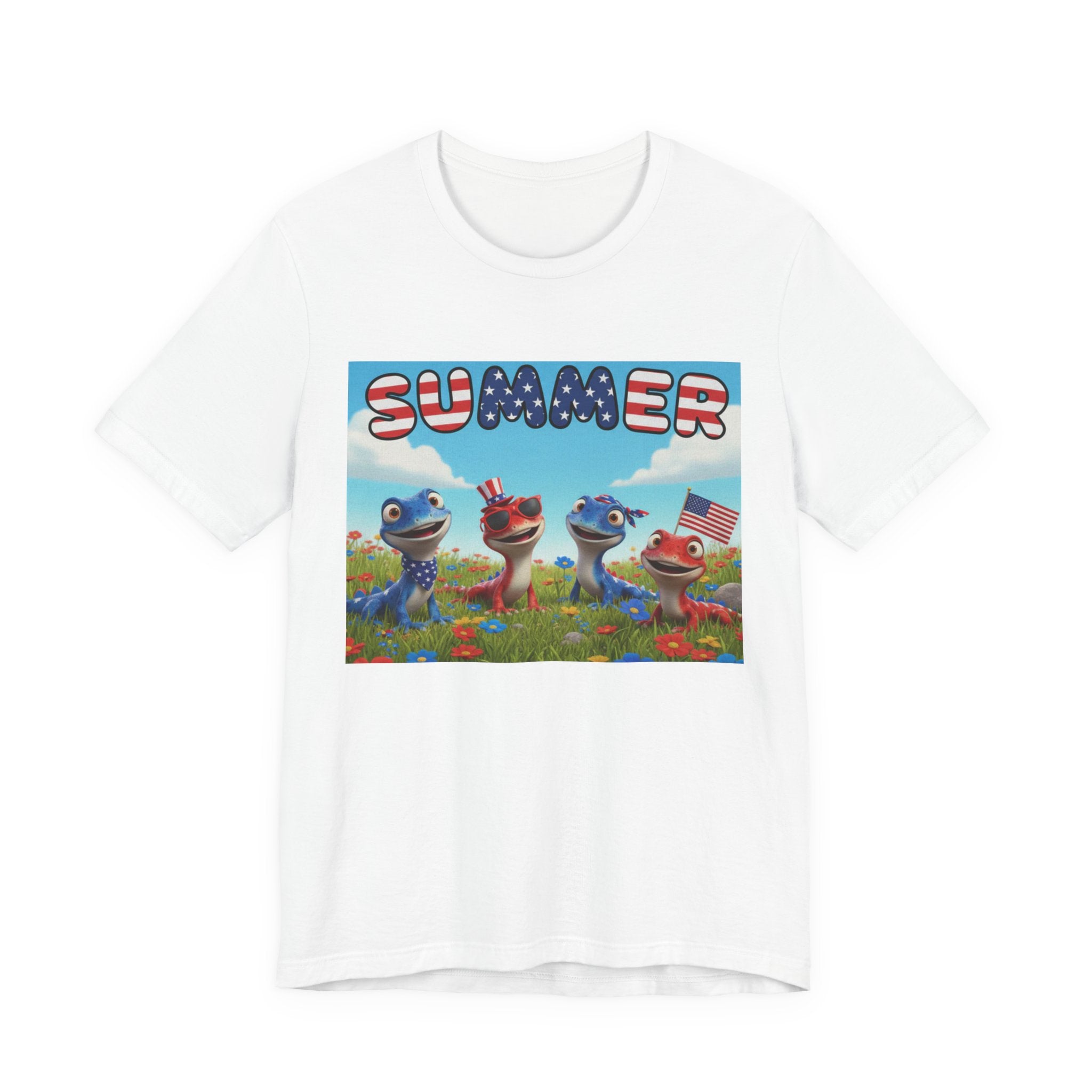 Lizard Meadow Family Summer Tee — Cute Patriotic Lizards Graphic T-Shirt