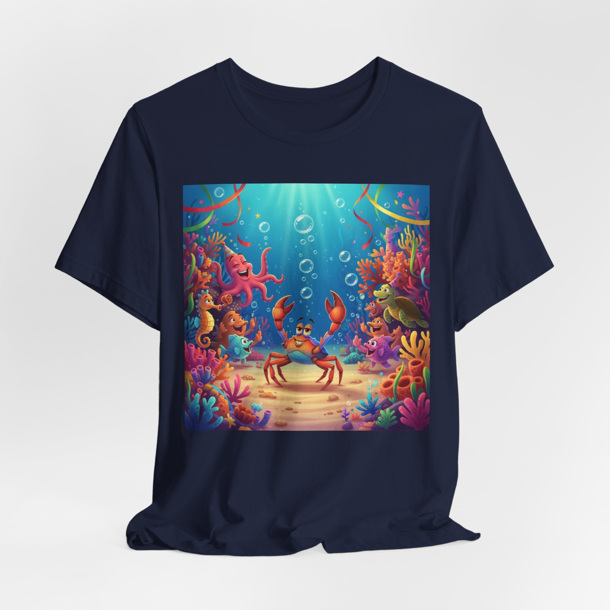 Sea Underwater Crab Cartoon T-Shirt — Colorful Ocean Life Kids Tee