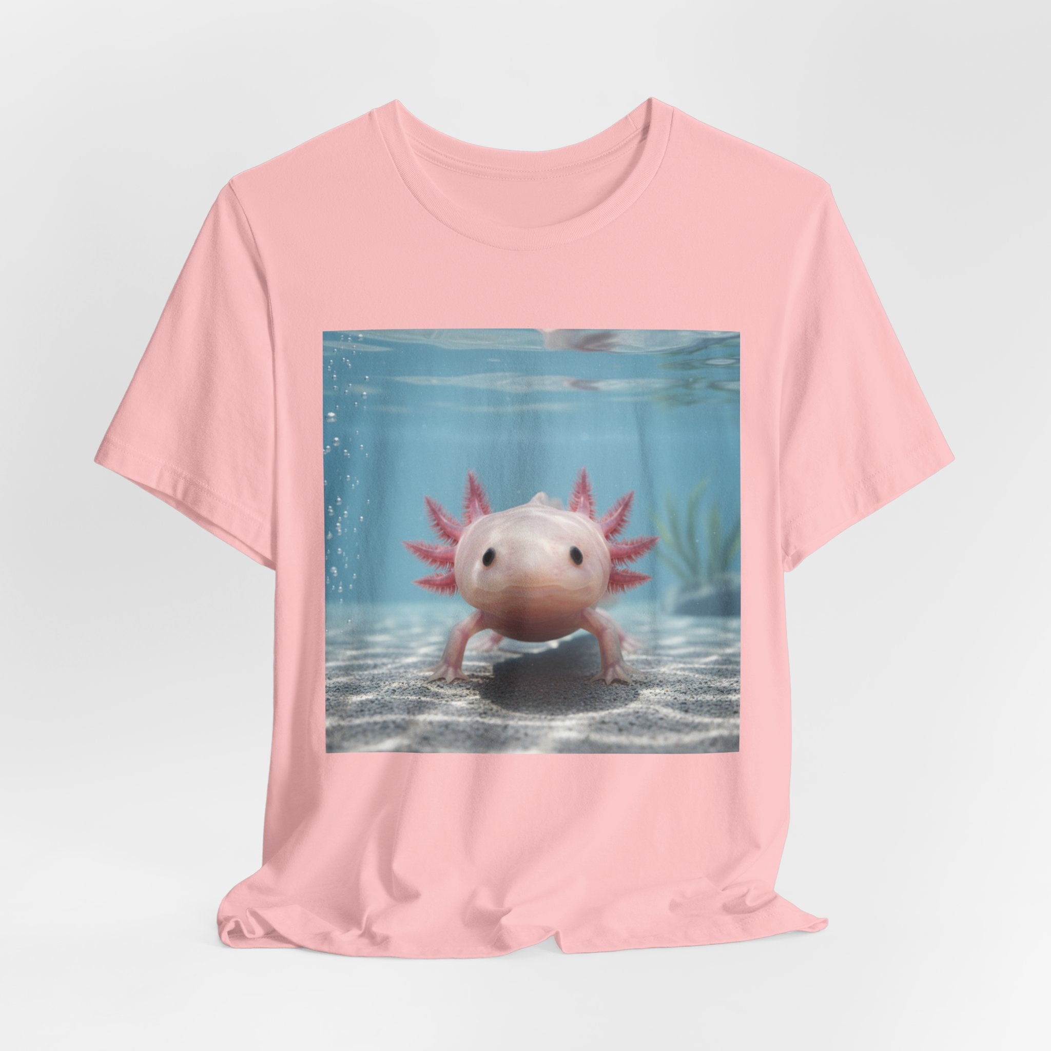 Axolotl Smiles Underwater Tee — Cute Pink Axolotl Graphic T‑Shirt