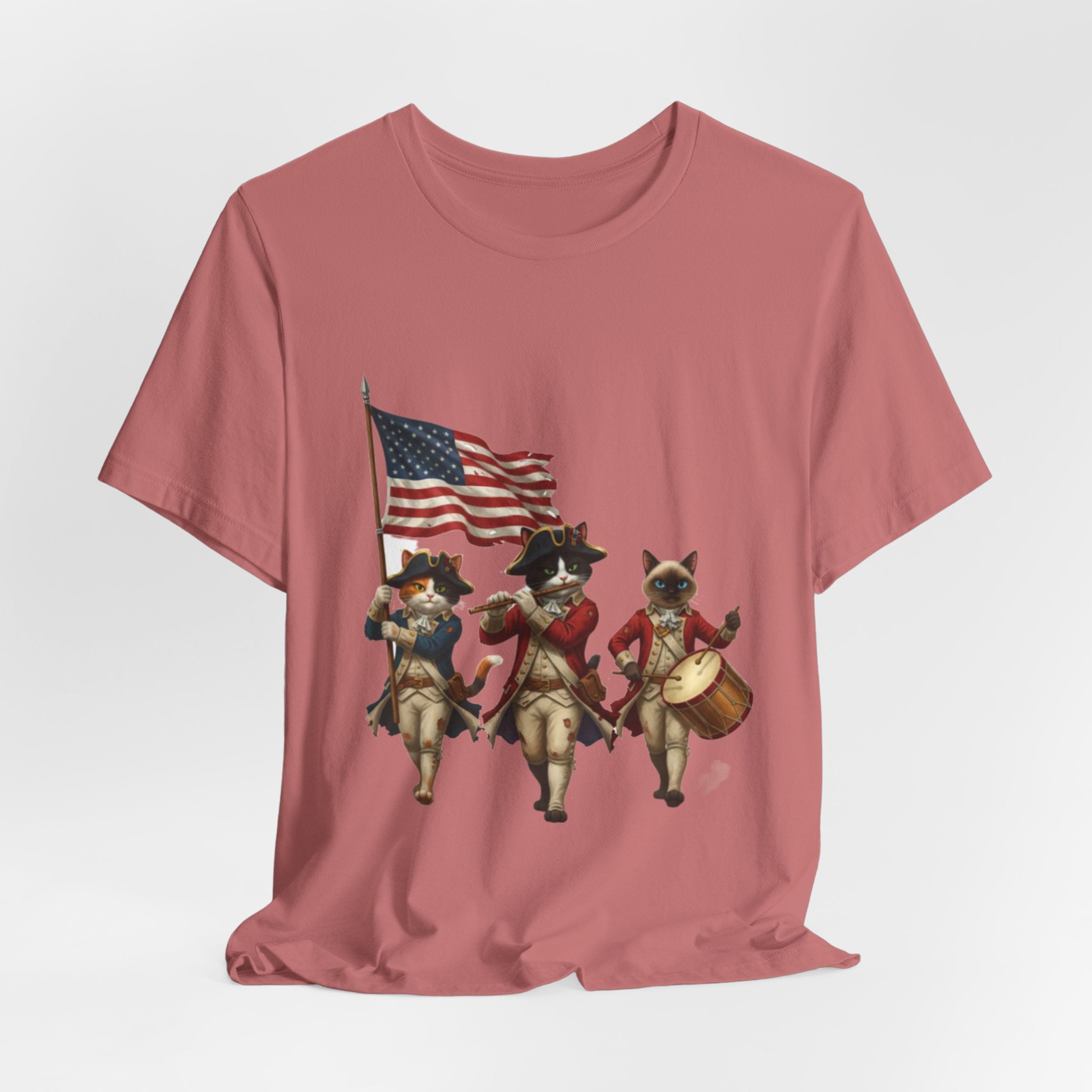 Patriotic Cats Playing Fife & Drum T-Shirt — Vintage Americana Fourth of July Tee