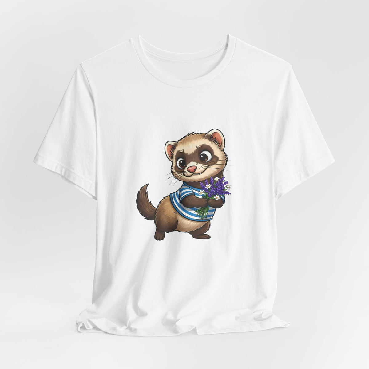 Ferret Holding Flowers T-Shirt — Cute Animal Tee for Ferret Lovers