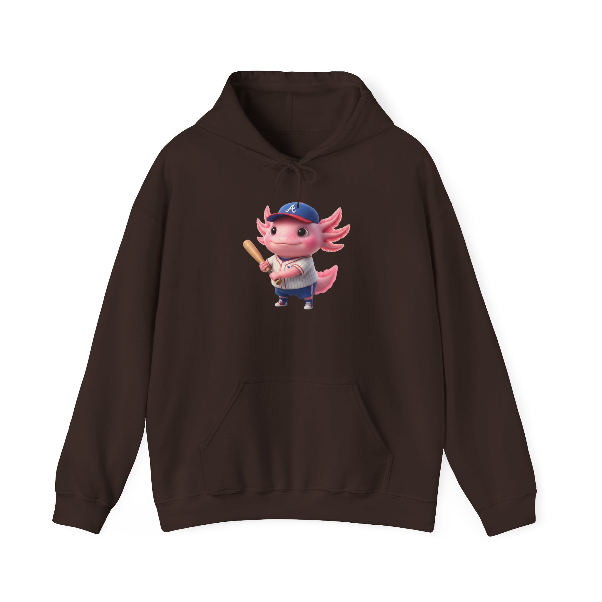 Axolotl Baseball Boy Hoodie — Cute Pink Axolotl Holding Bat Pullover