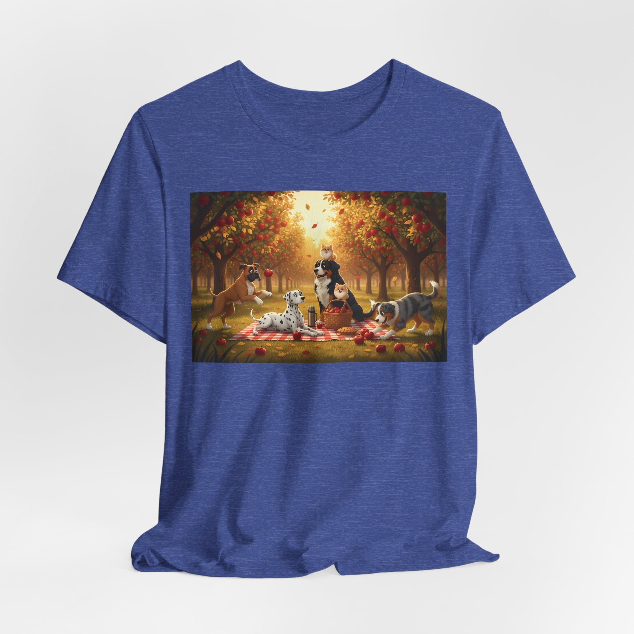 Dogs Autumn Picnic T‑Shirt — Cozy Fall Forest Canine Scene