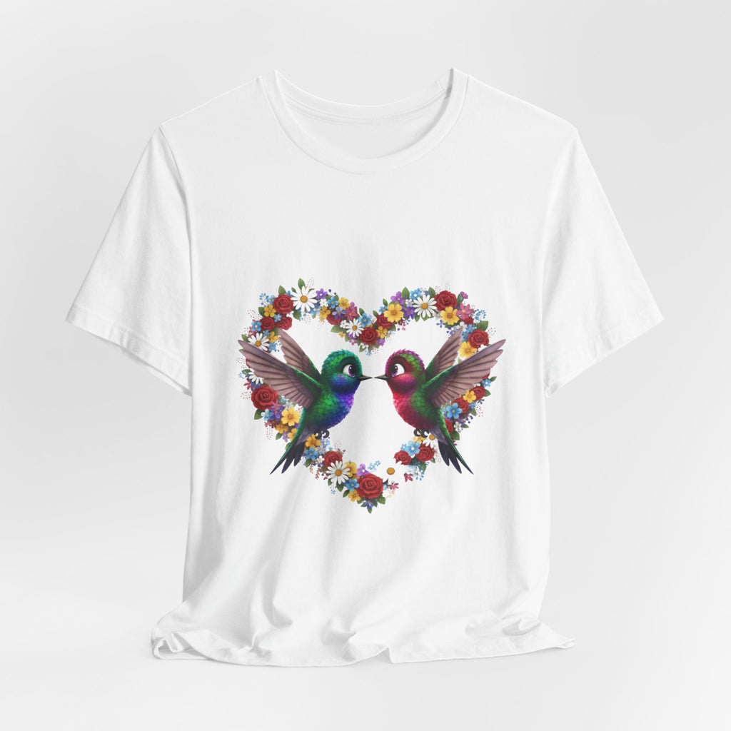 Hummingbird Heart Tee — Floral Love Birds Short Sleeve Shirt