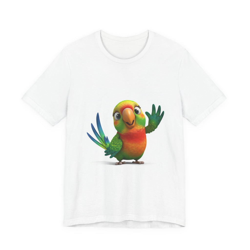 Cute Colorful Parrot T-Shirt — Waving Tropical Bird Tee for Kids & Bird Lovers