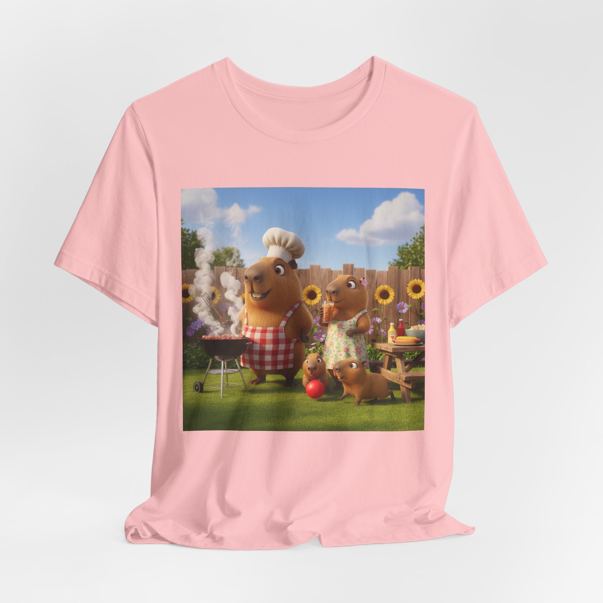 Capybara BBQ Cartoon T-Shirt — Cute Summer Picnic Graphic Tee