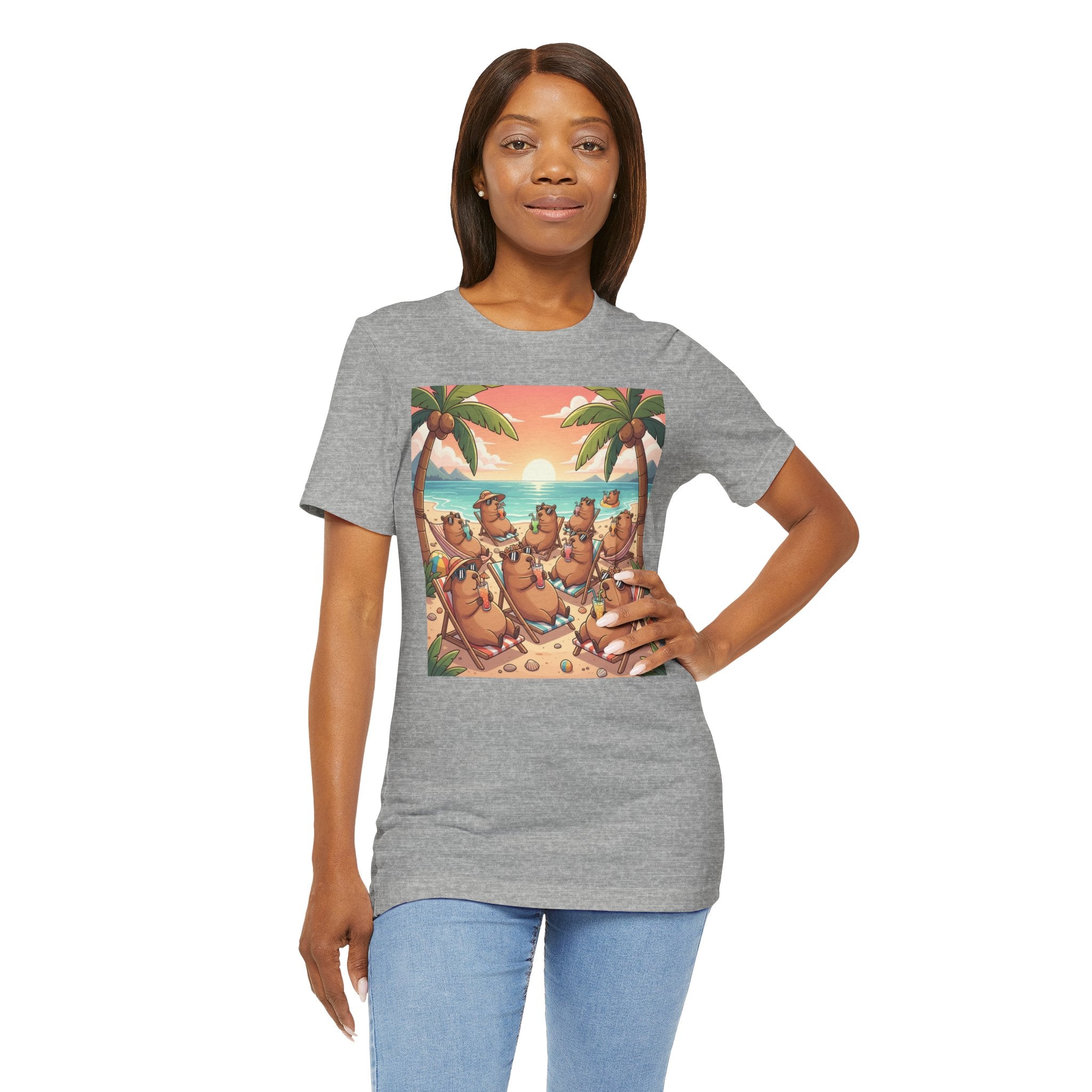Capybaras on the Beach T-Shirt — Cute Sunset Palm Beachwear