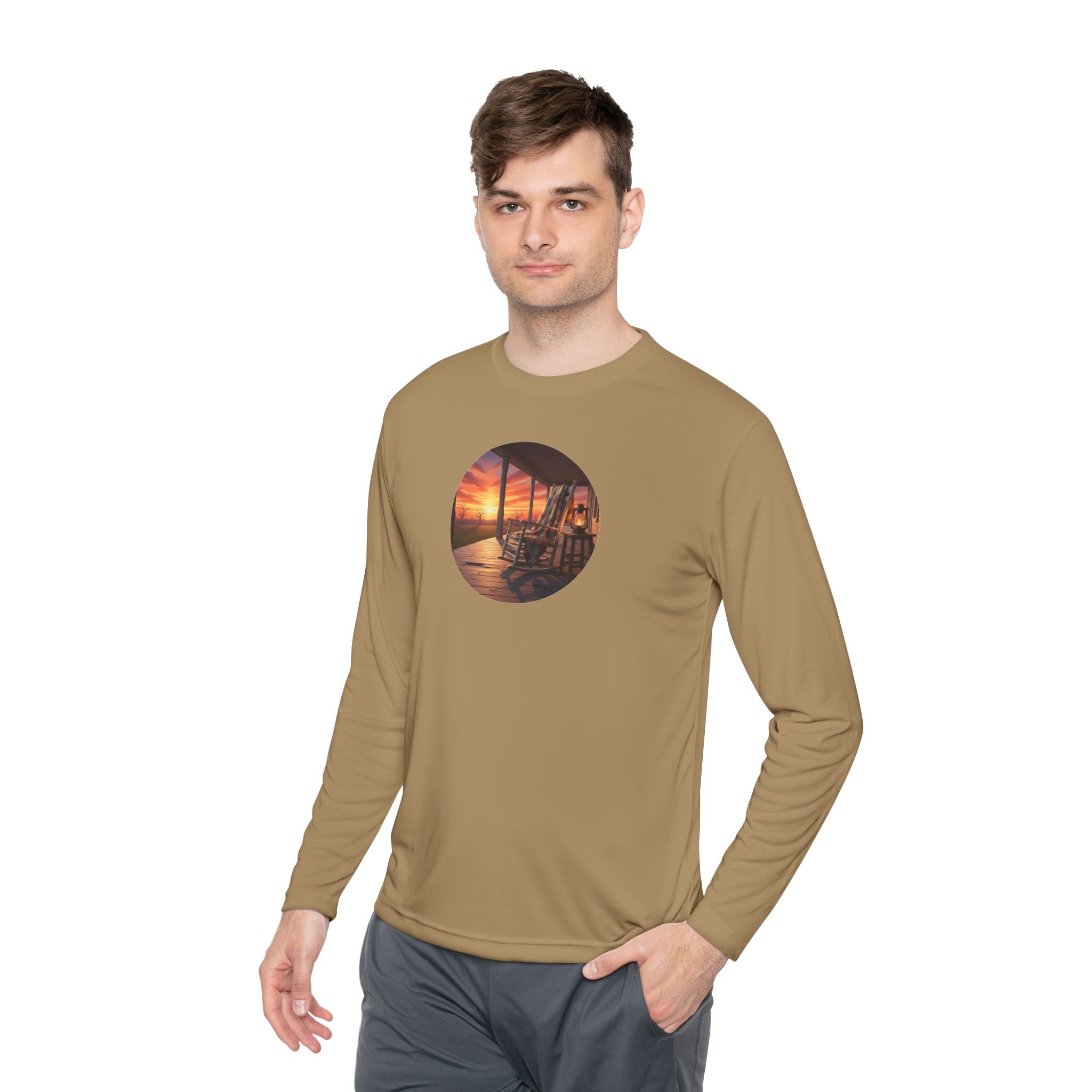 Sunset Porch Long Sleeve Tee — Coastal Beach Vibes Sunset Circle Graphic
