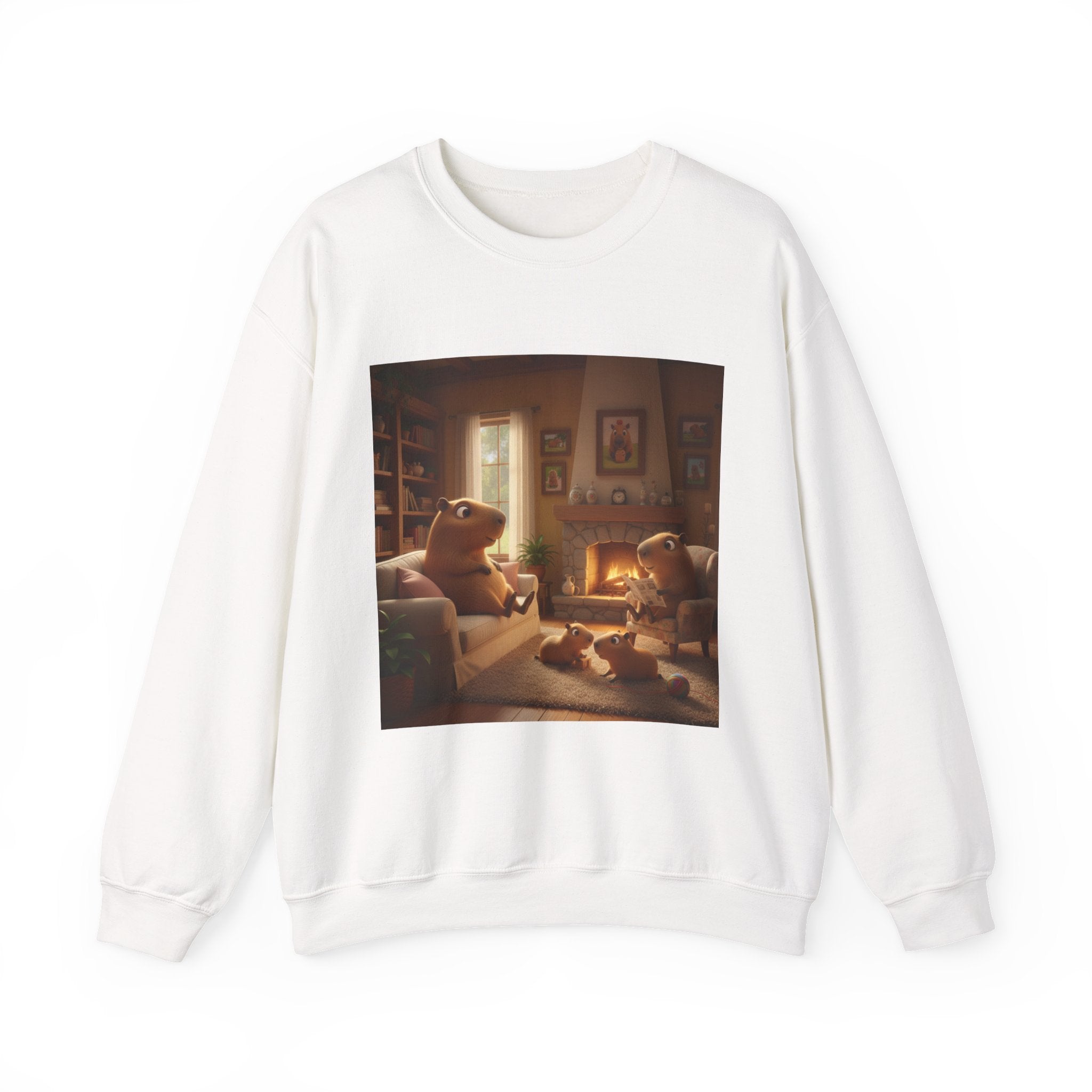 Capybara Family Fireplace Sweatshirt – Cute Night Crewneck