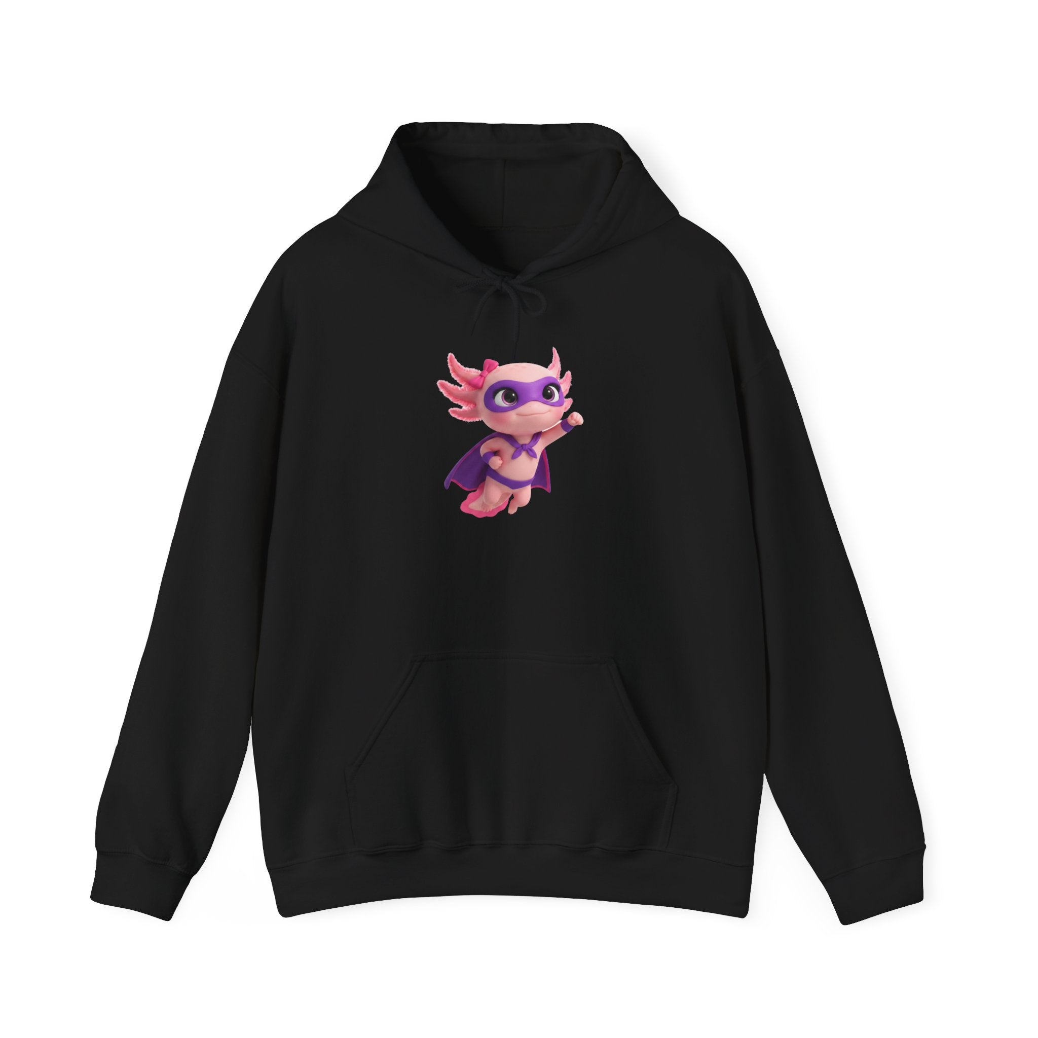 Axolotl Superhero Girl Hoodie — Cute Pink Axolotl with Cape Sweatshirt