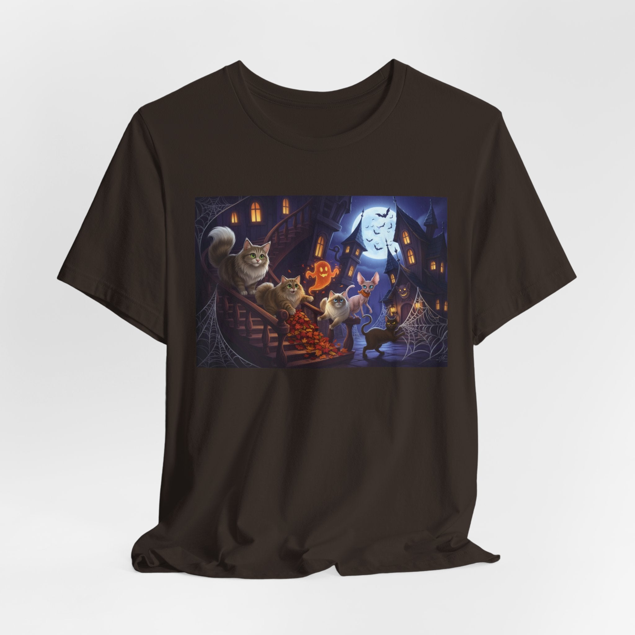 Cats Halloween Ghost & Cats Tee — Trick-or-Treat Night Graphic T-Shirt