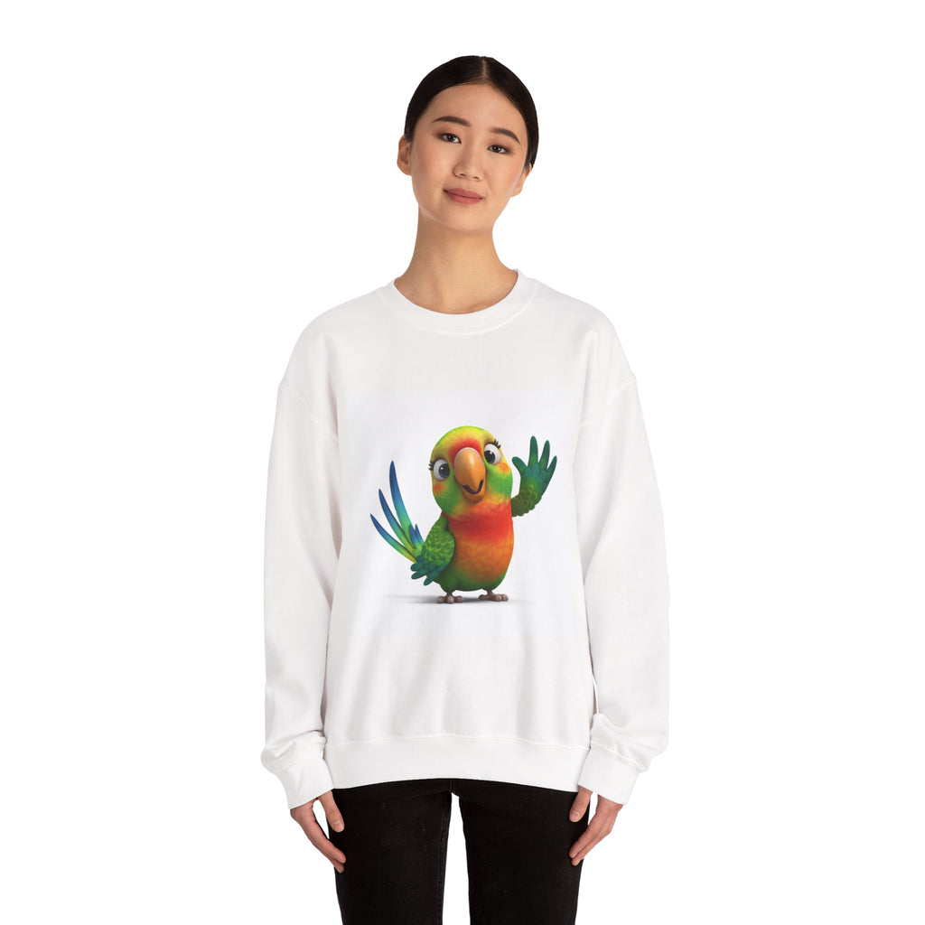 Cute Cartoon Parrot Sweatshirt – Colorful Tropical Bird Crewneck