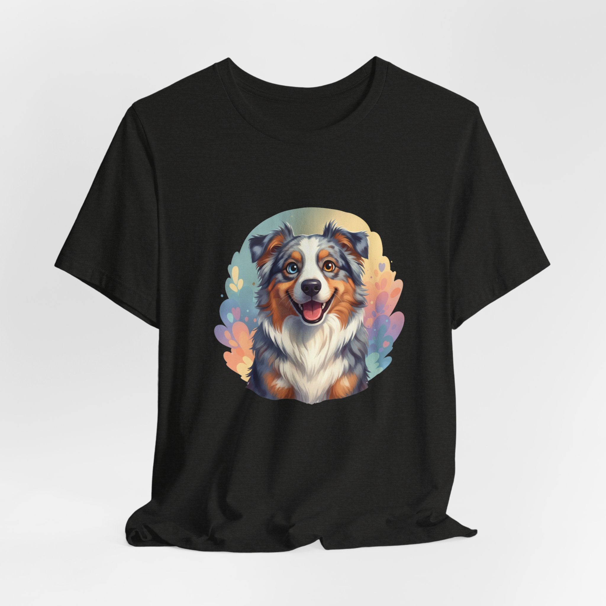 Australian Shepherd Dog Portrait T‑Shirt — Colorful Watercolor Pet Tee