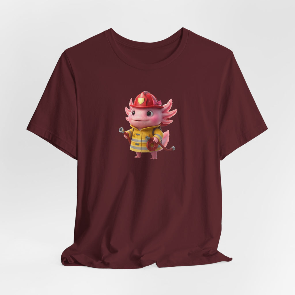 Axolotl Firefighter Girl T-Shirt — Cute Kid’s Firefighter Axolotl Graphic Tee