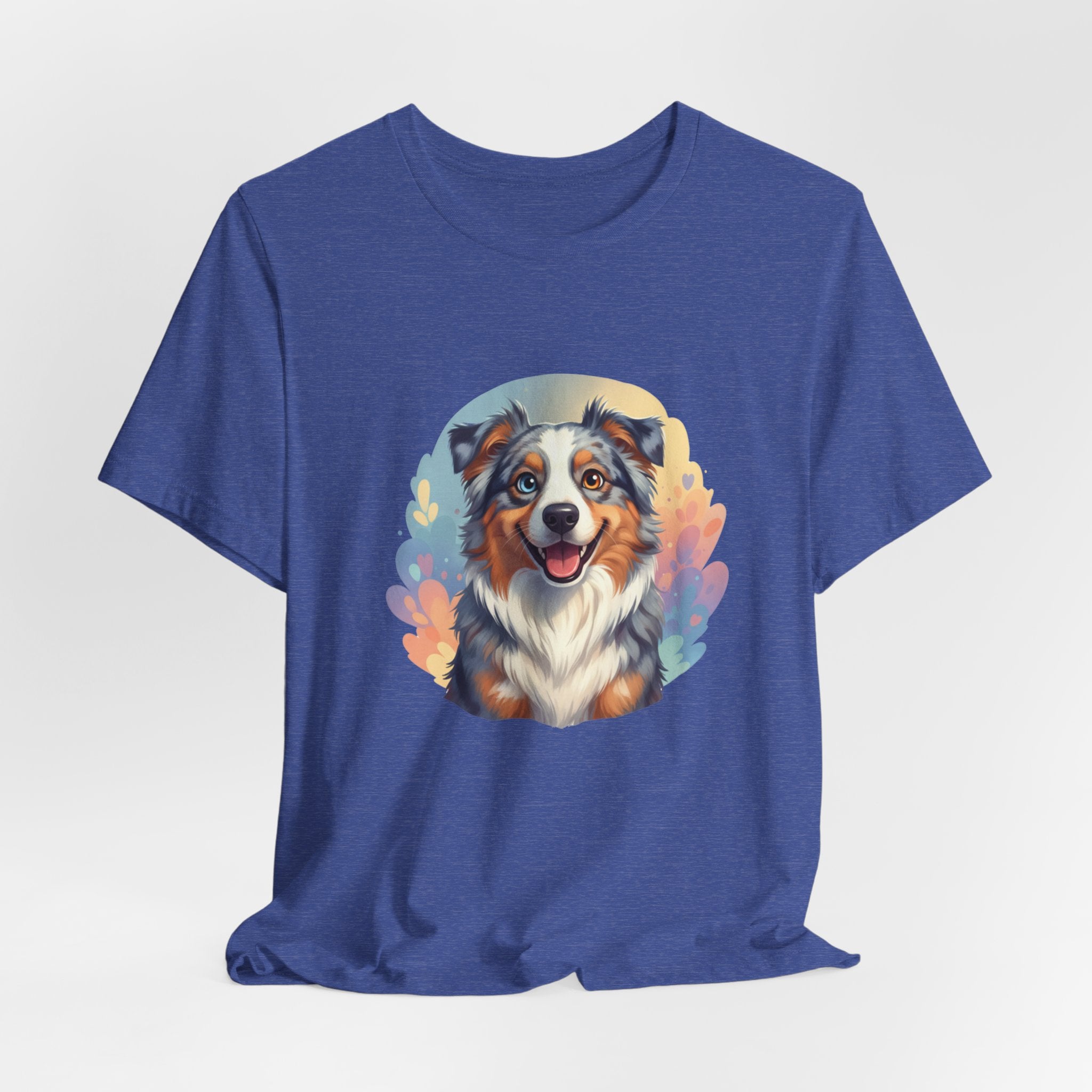 Australian Shepherd Dog Portrait T‑Shirt — Colorful Watercolor Pet Tee