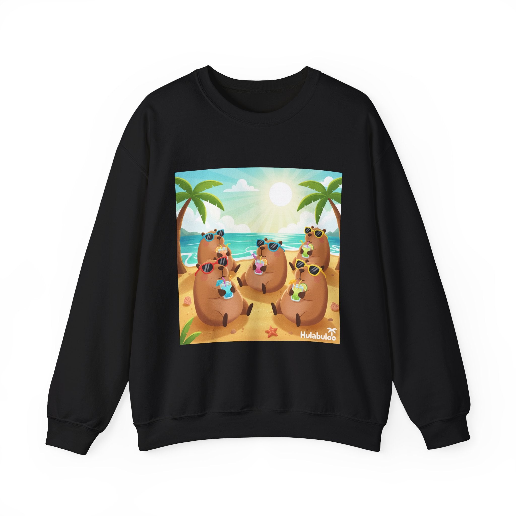 Capybara  Beach Crewneck Sweatshirt — Cute Tropical Capybaras Drinking Cocktails