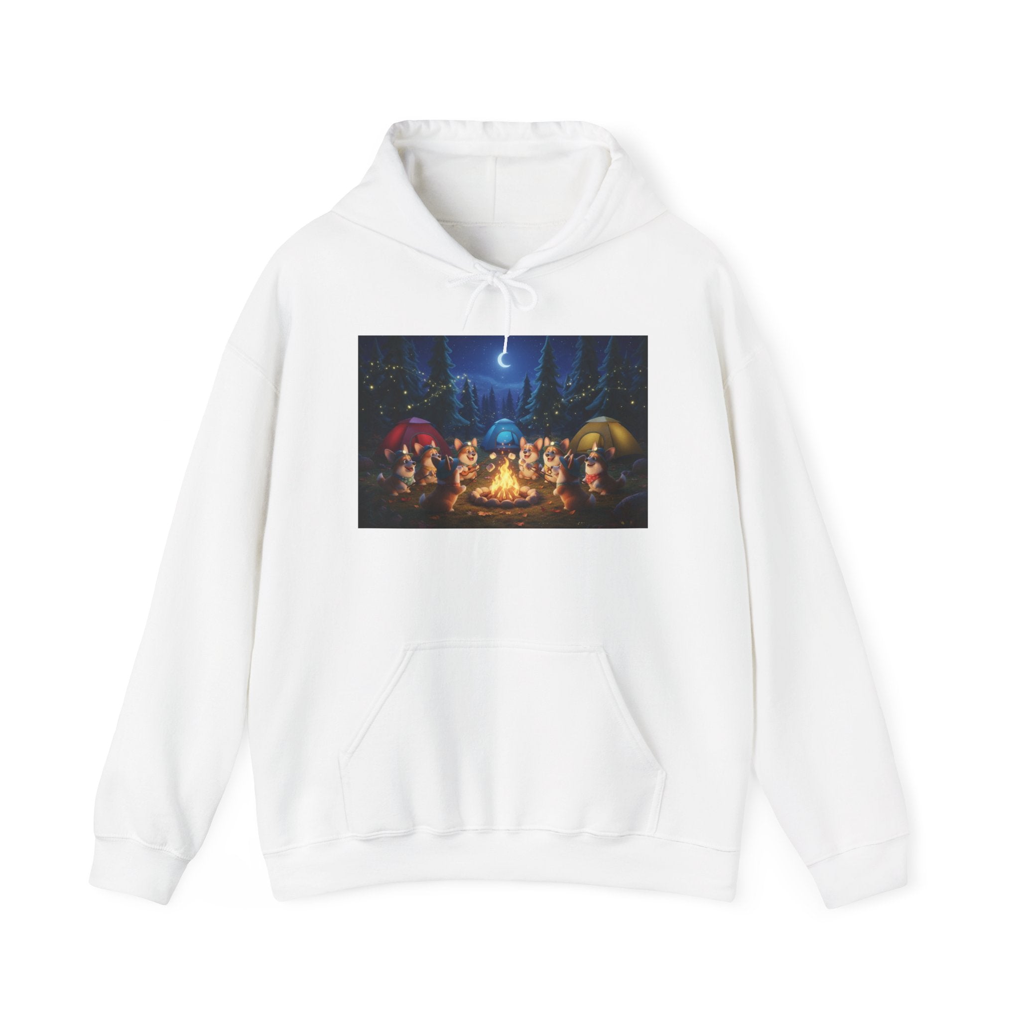 Corgis Camping Hoodie – Cozy Forest Night Campfire Sweatshirt